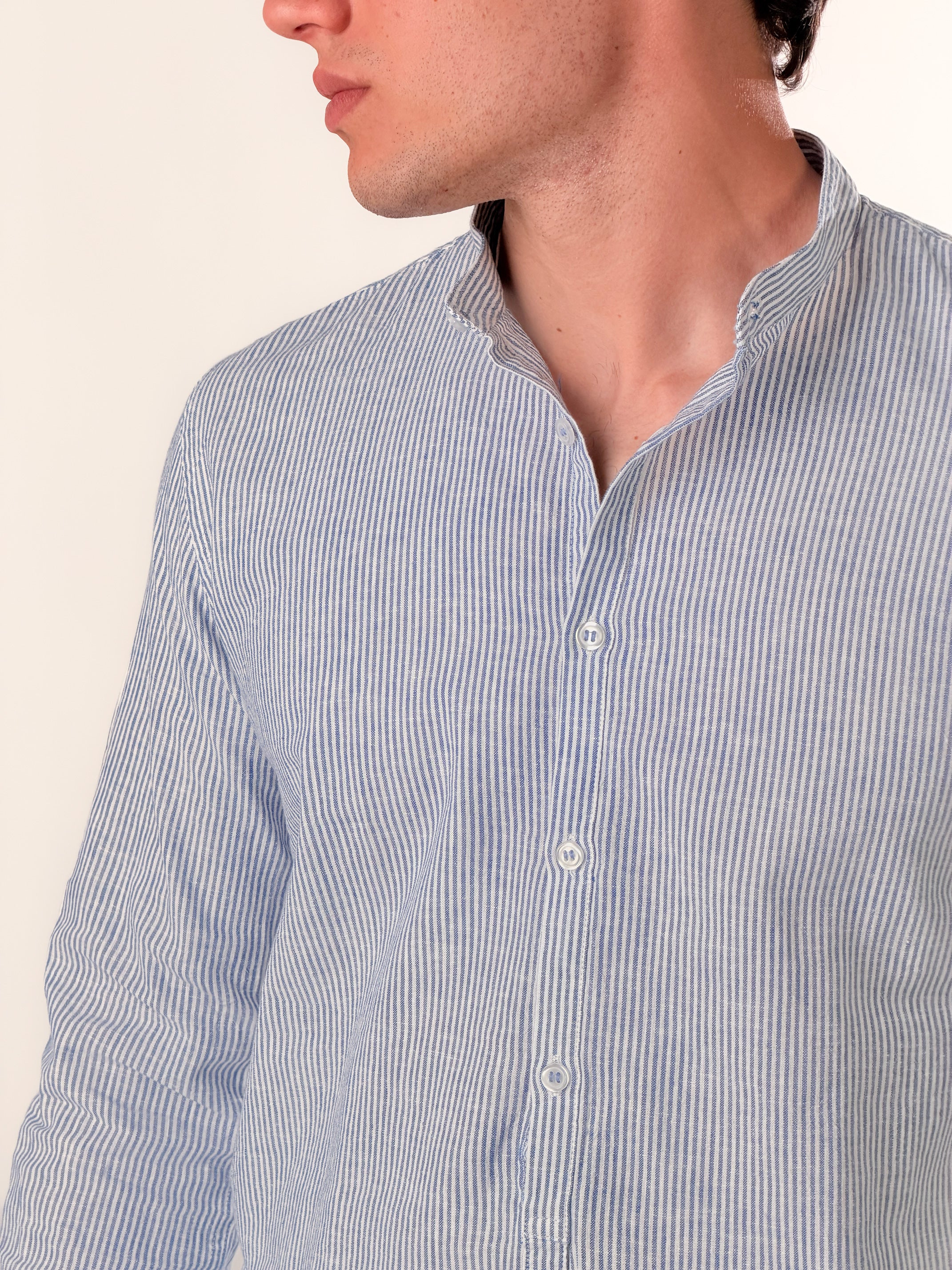 Camicia Serafino micro-righe |Colore:Bluette