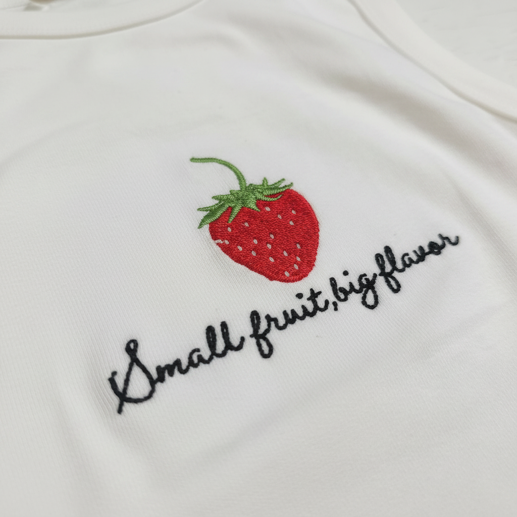 Top con ricamo fragola|Colore:Bianco latte