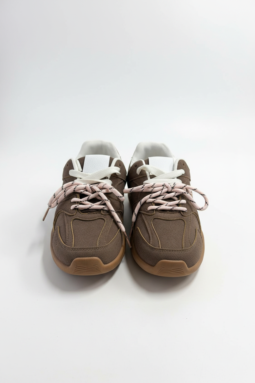 Sneackers Vintage con lacci rosa|Colore:Marrone