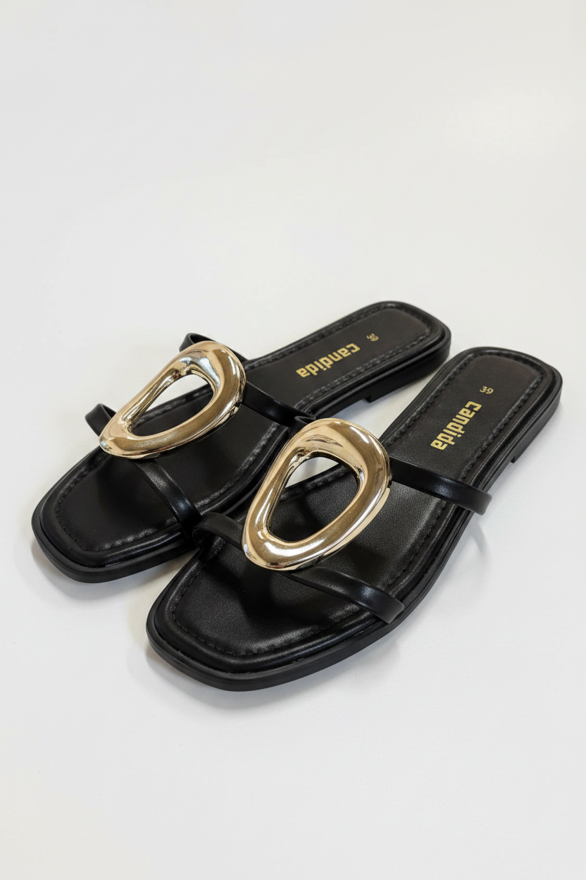 Sabot basso con anello oro|Colore:Nero/oro