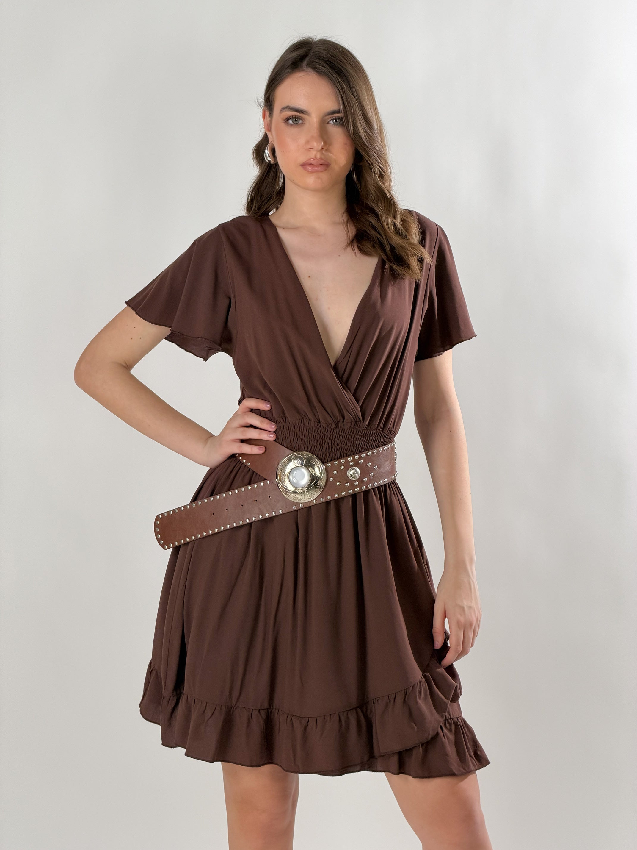 Abito Texas midi incrocio|Colore:Tabacco