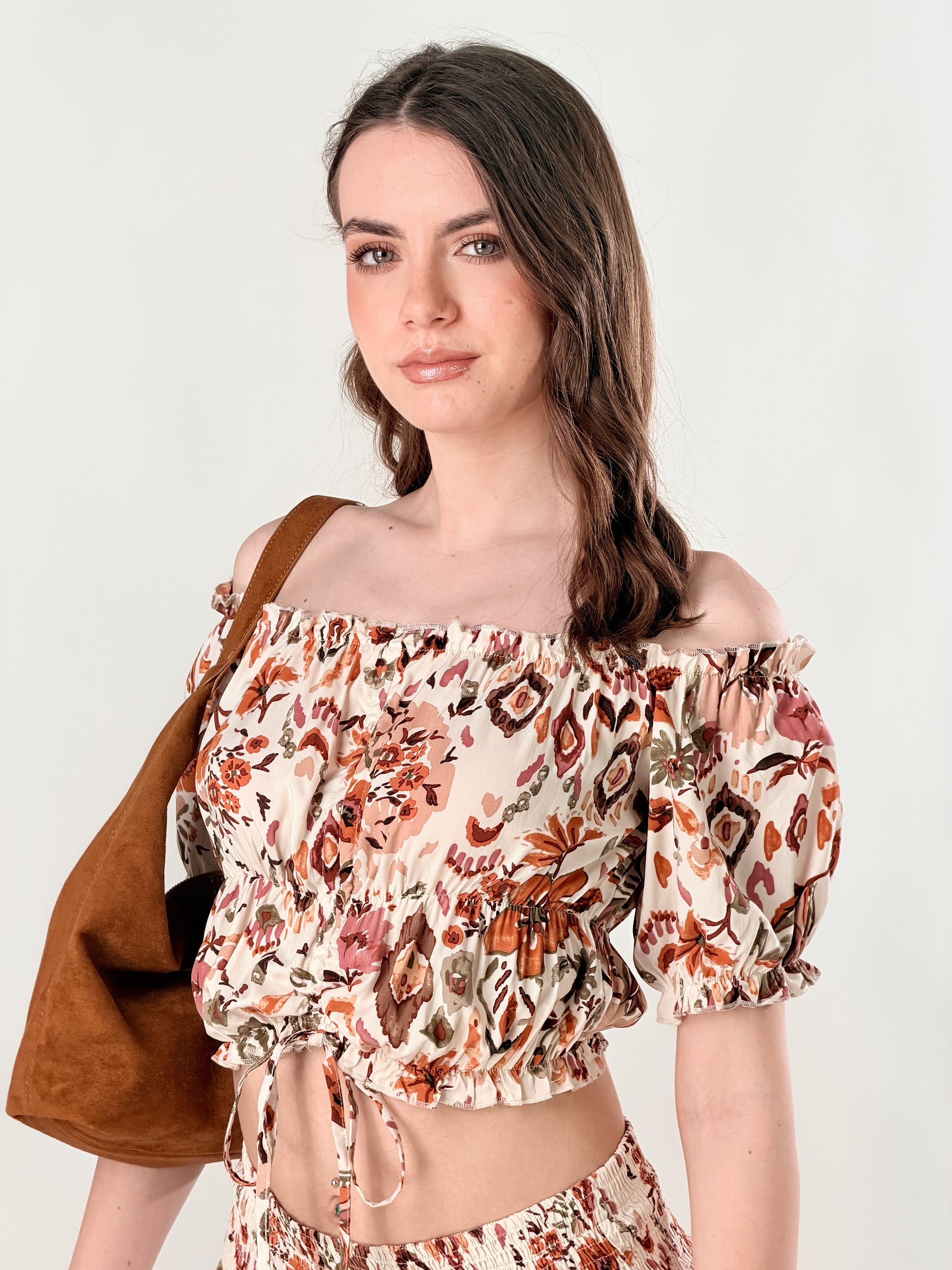 Top cropped fantasia boho|Colore:Cipolla/tabacco