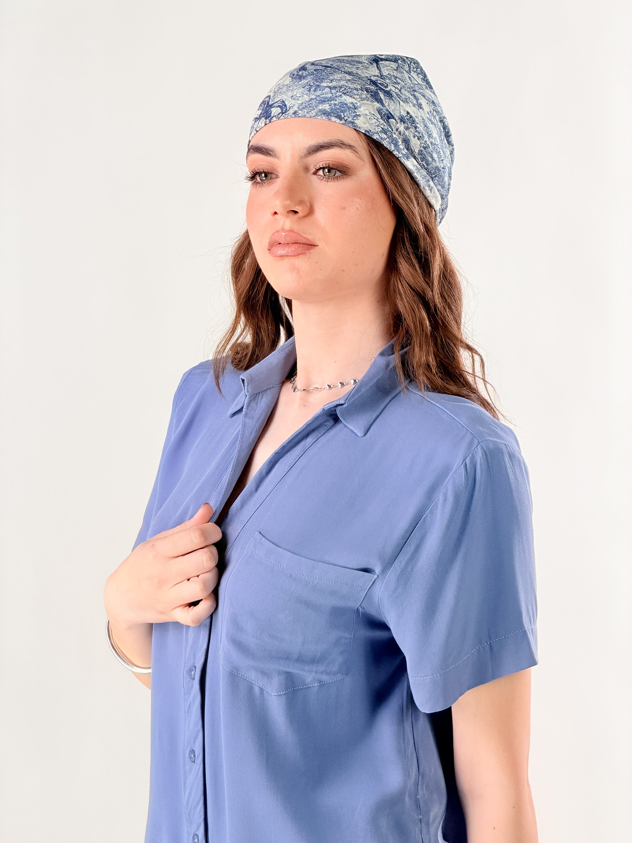 Camicia crop mono taschino|Colore:Denim