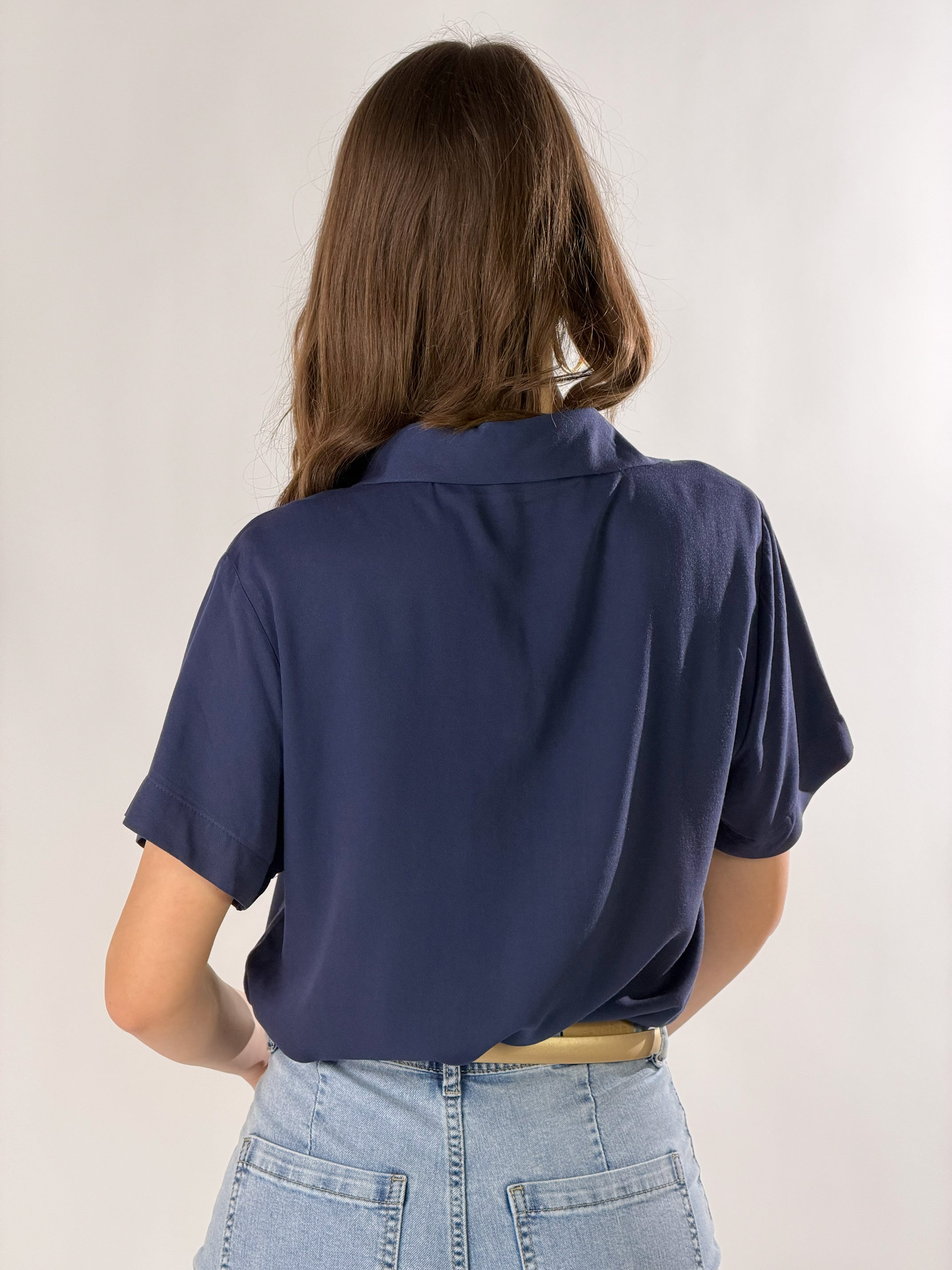 Camicia crop mono taschino|Colore:Blu navy