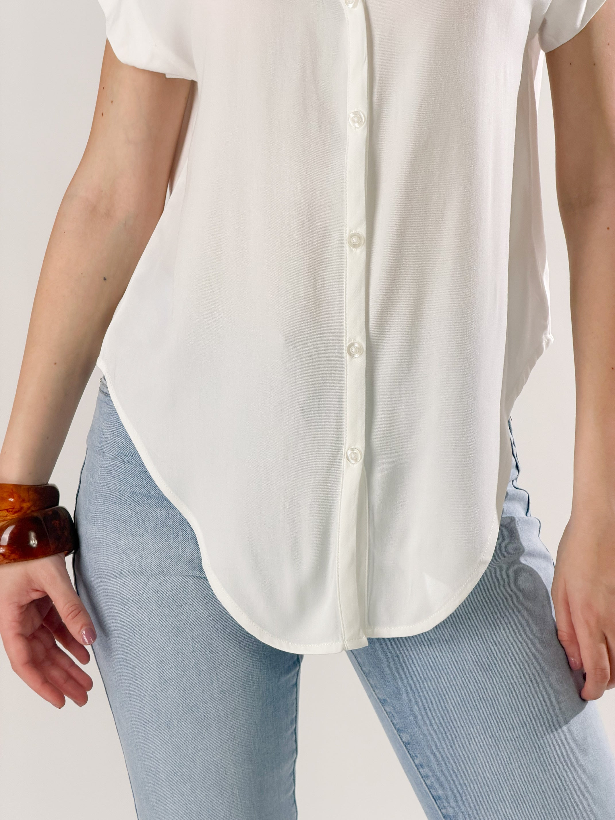 Camicia Nodo scollo a V|Colore:Bianco latte