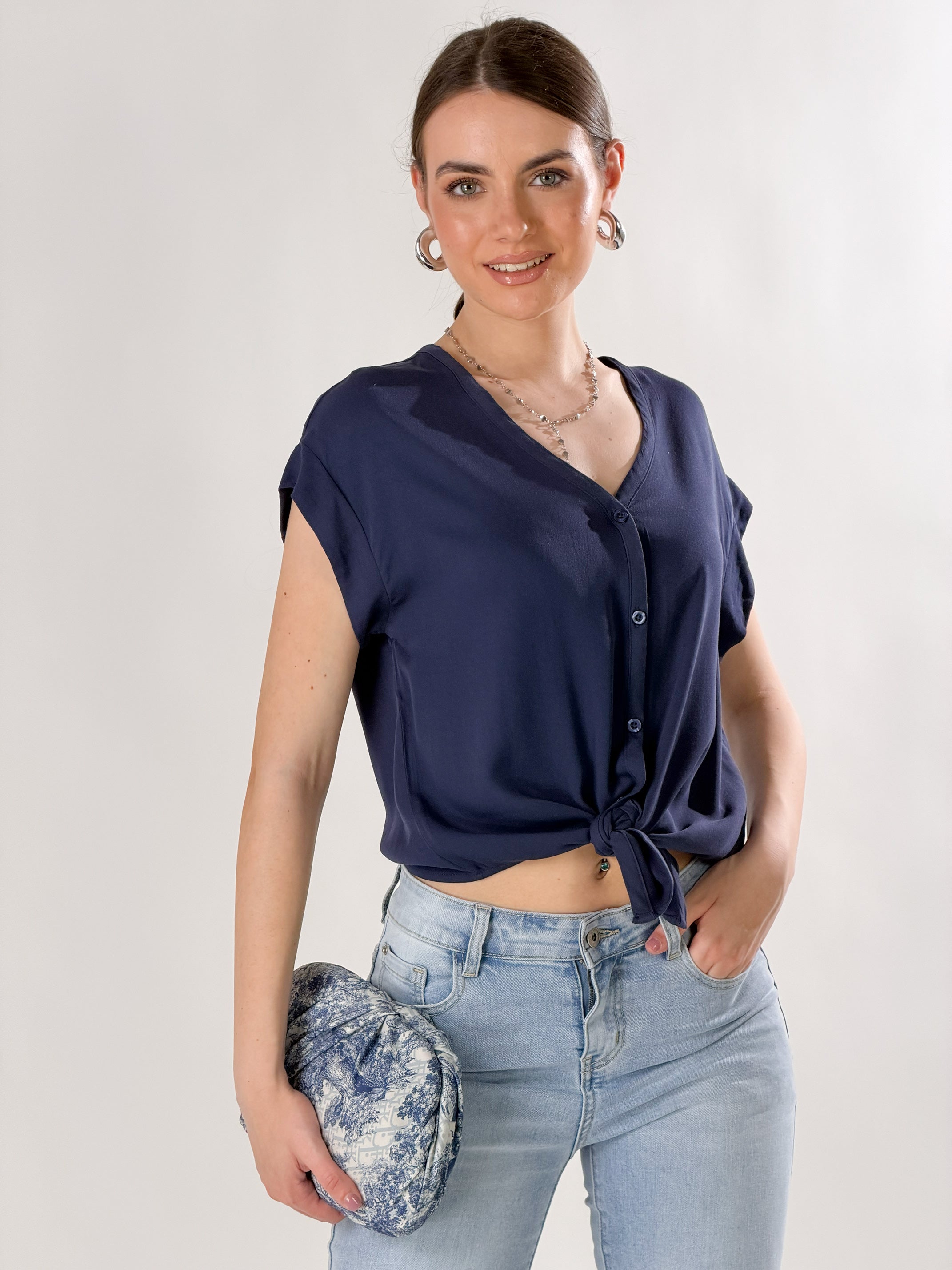 Camicia Nodo scollo a V|Colore:Blu navy