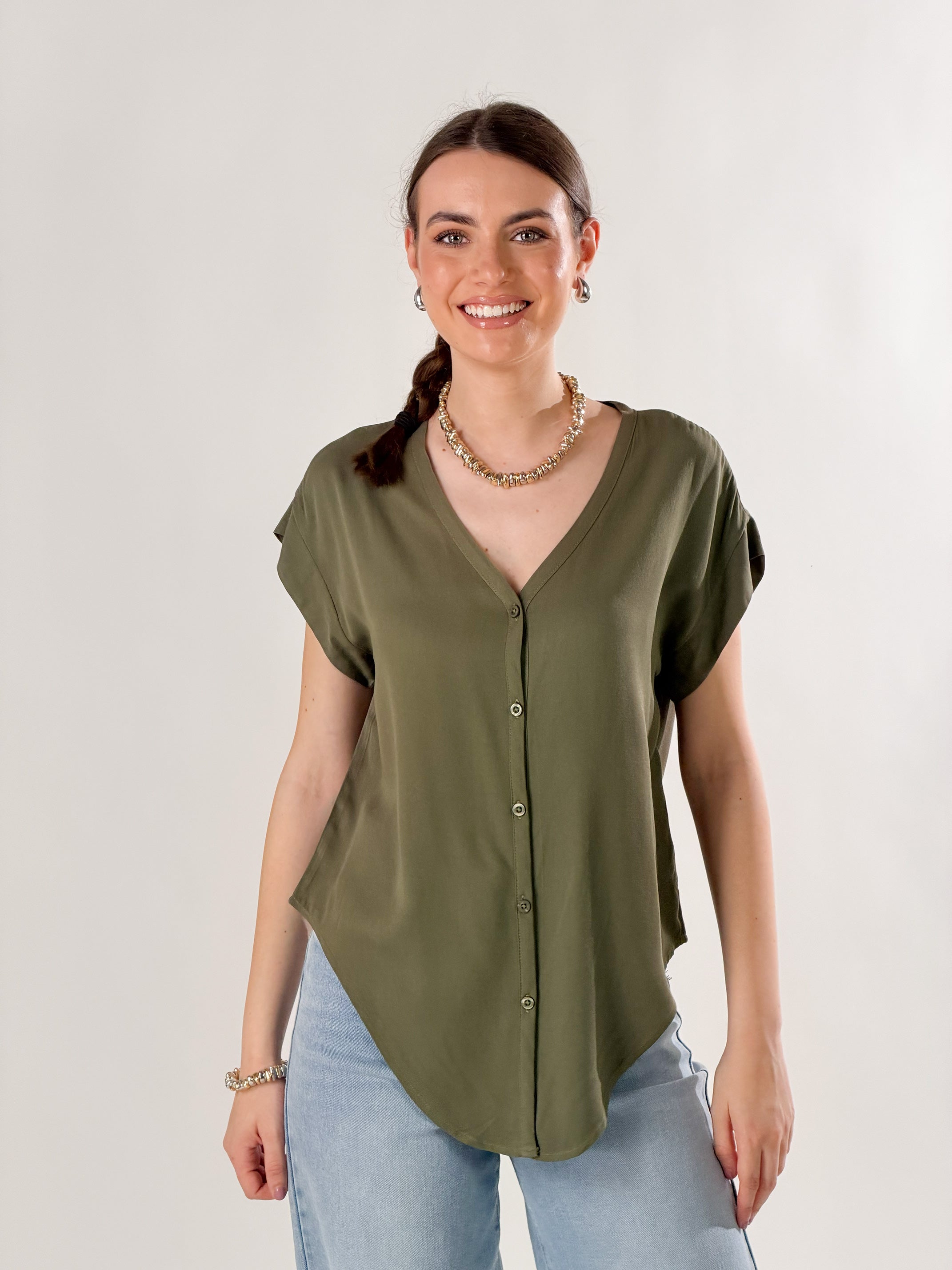 Camicia Nodo scollo a V|Colore:Salvia