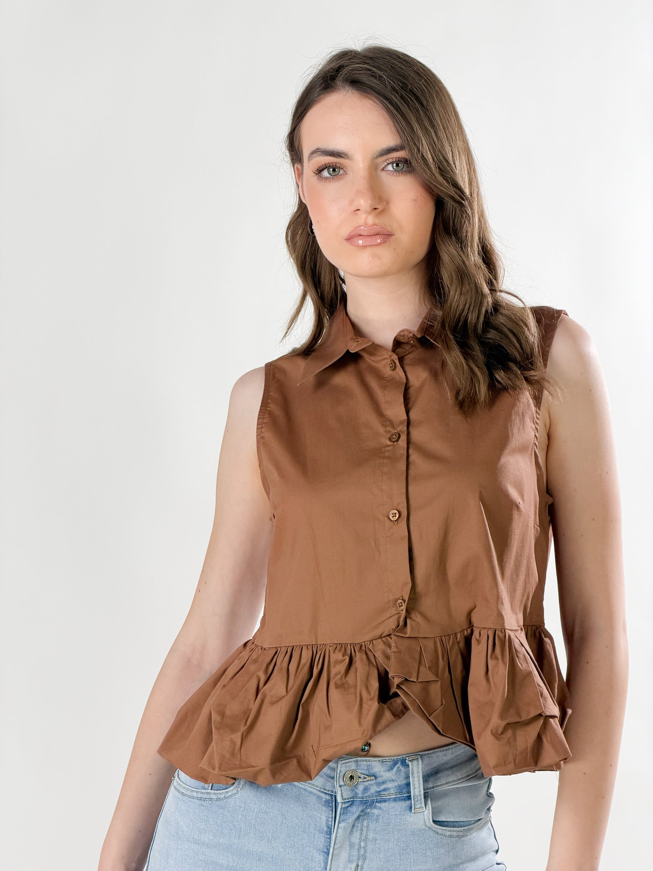 Camicia Peplum|Colore:Nocciola