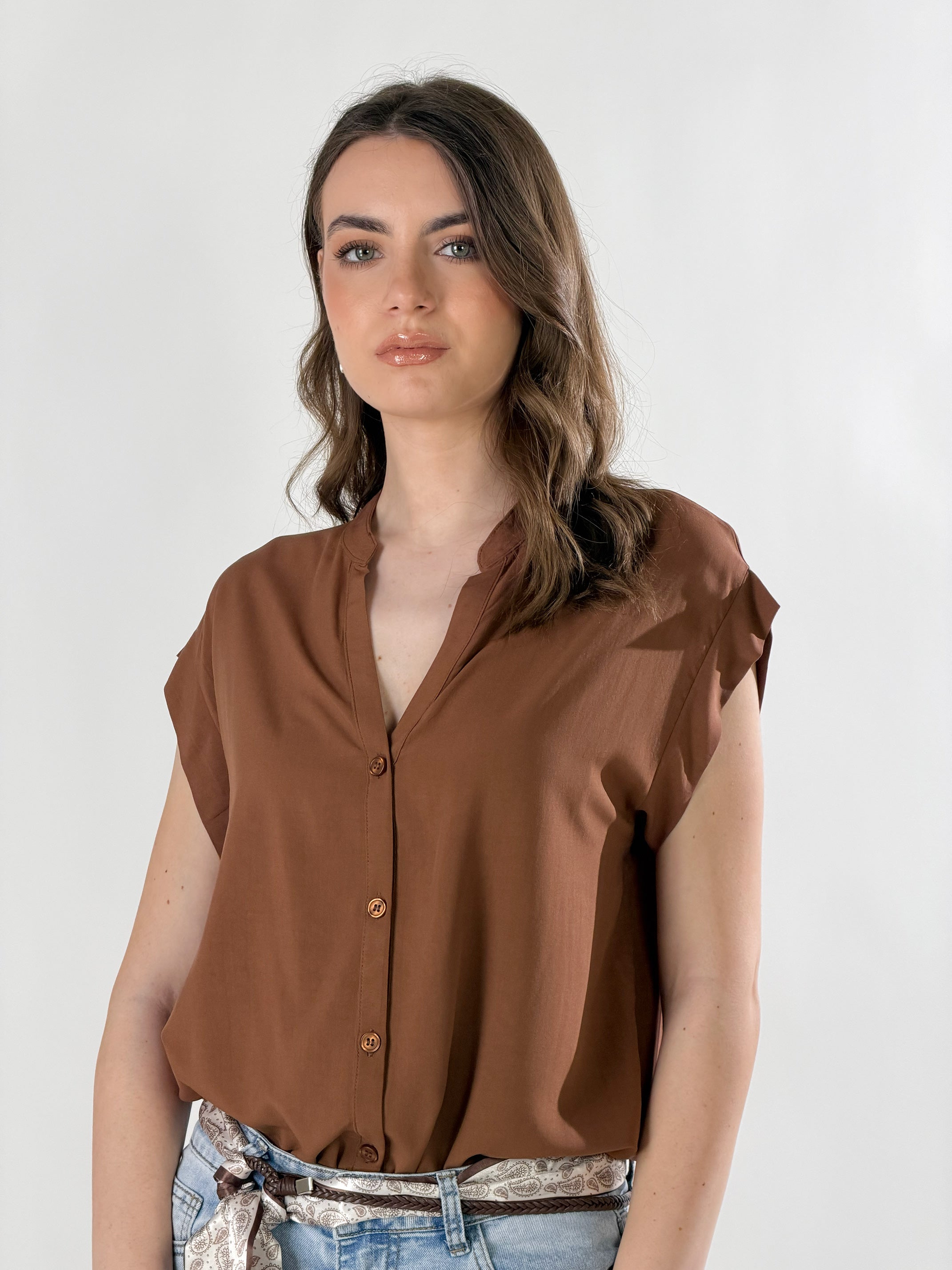 Camicia scollo V|Colore:Nocciola