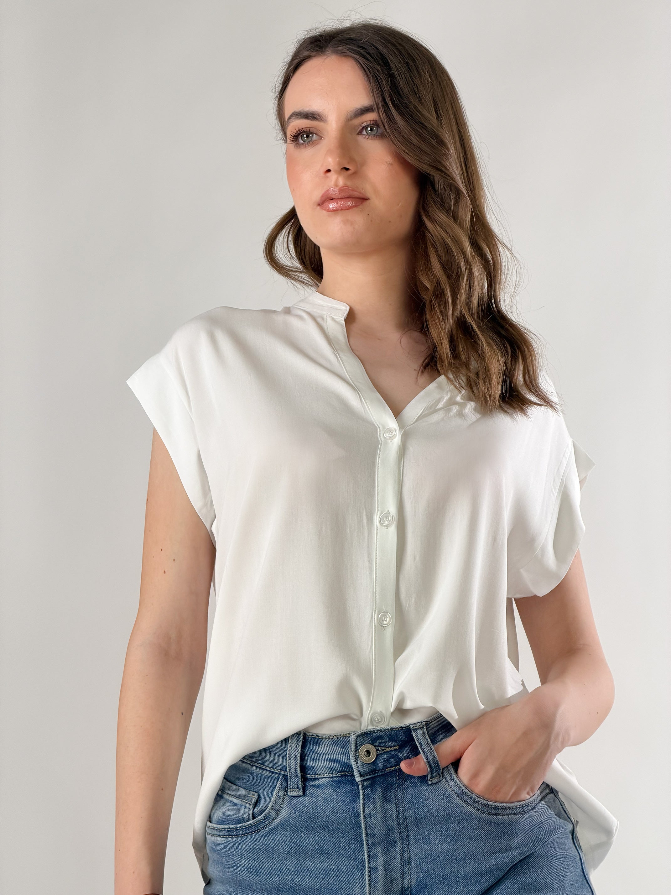 Camicia scollo V|Colore:Latte