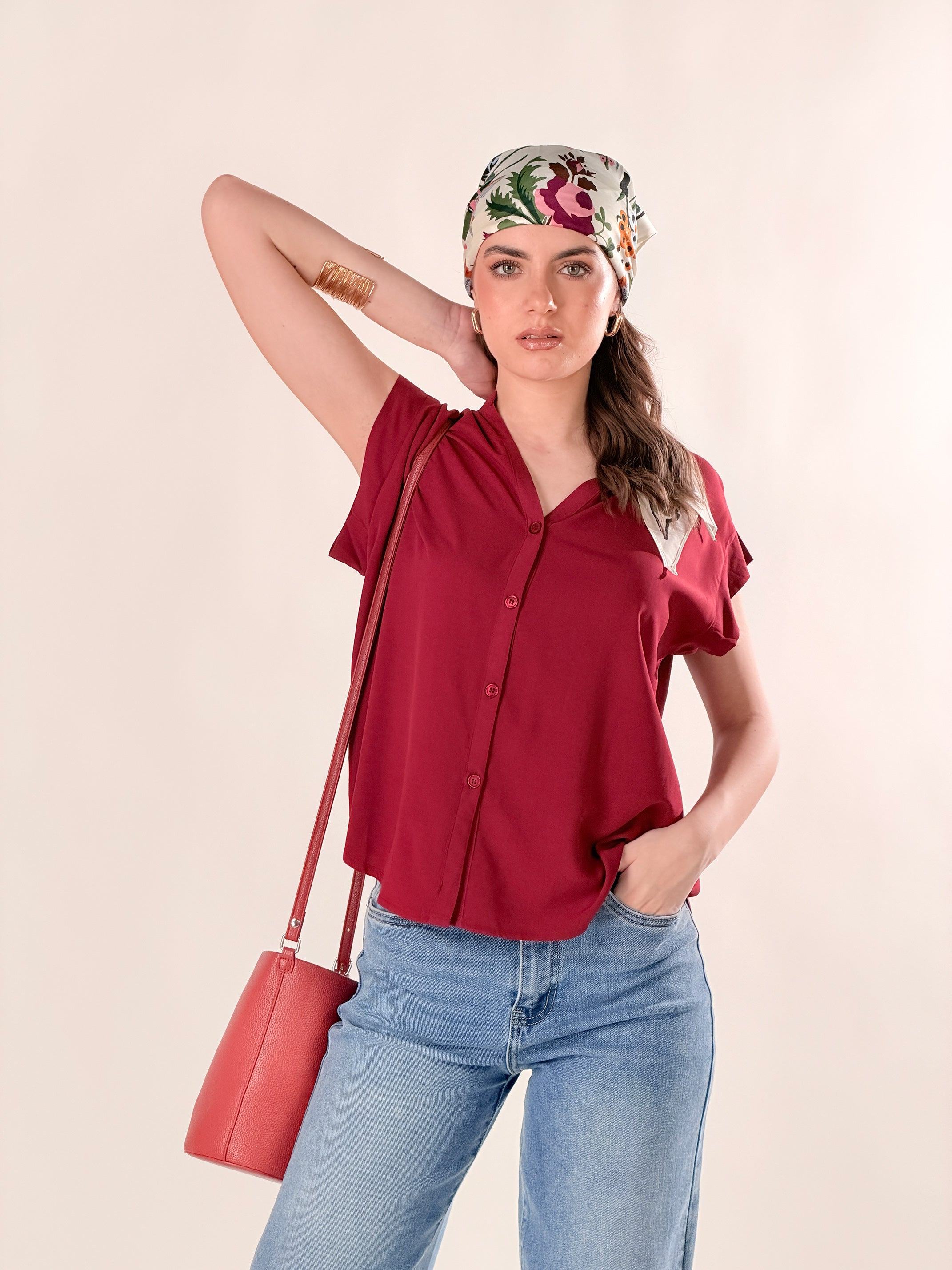 Camicia scollo V|Colore:Rosso india