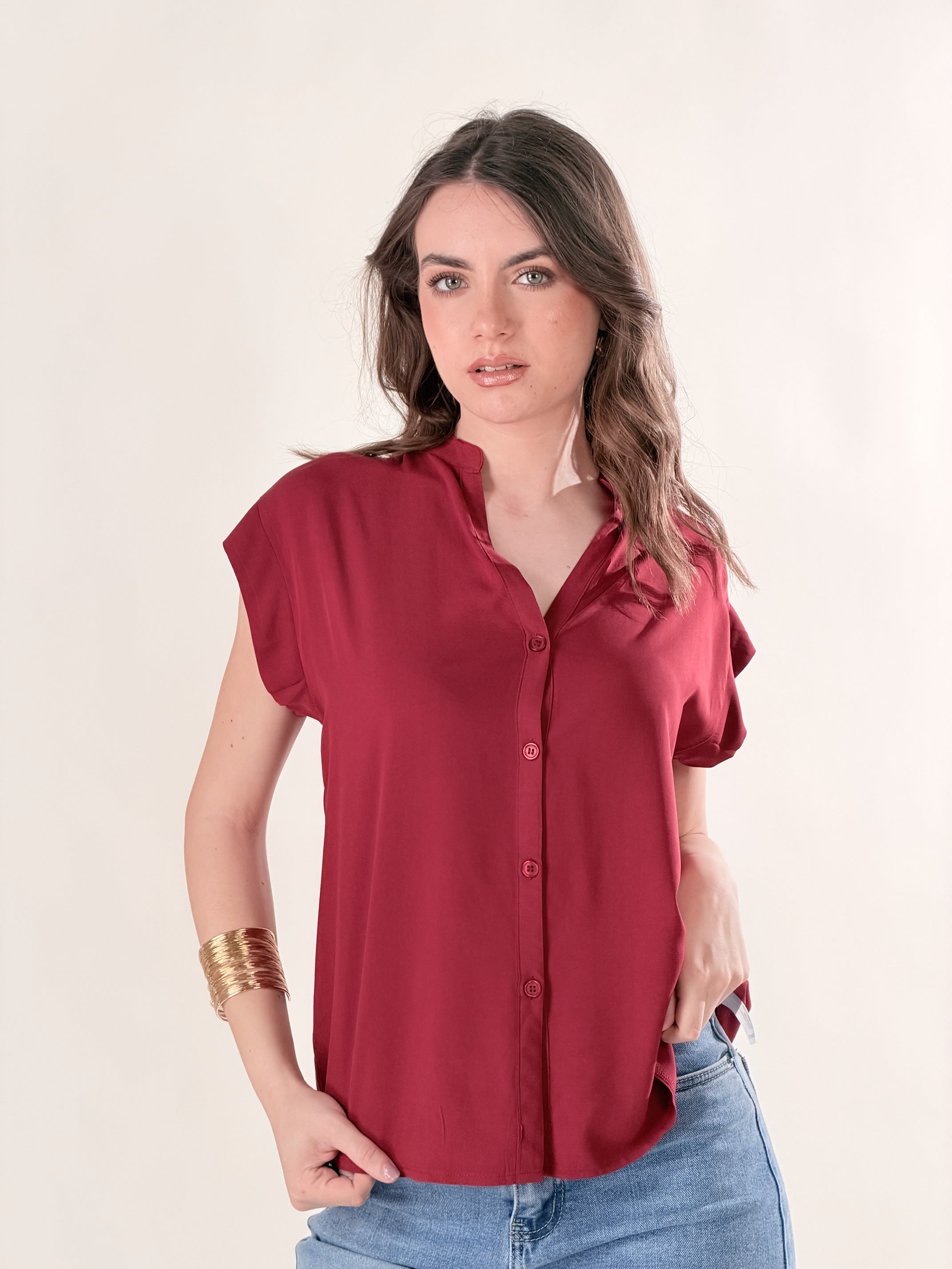 Camicia scollo V|Colore:Rosso india