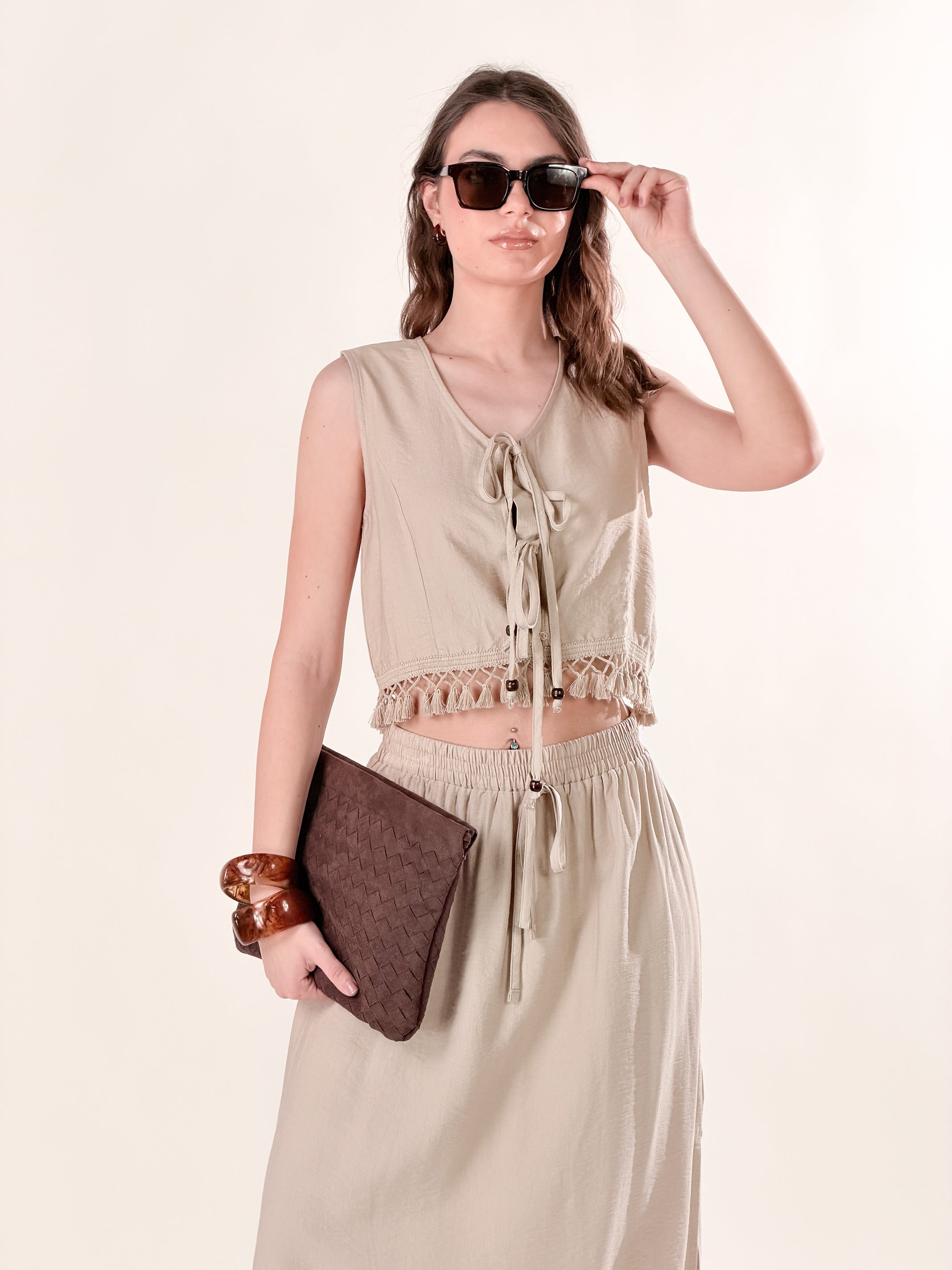 Gilet con Nappine|Colore:Beige
