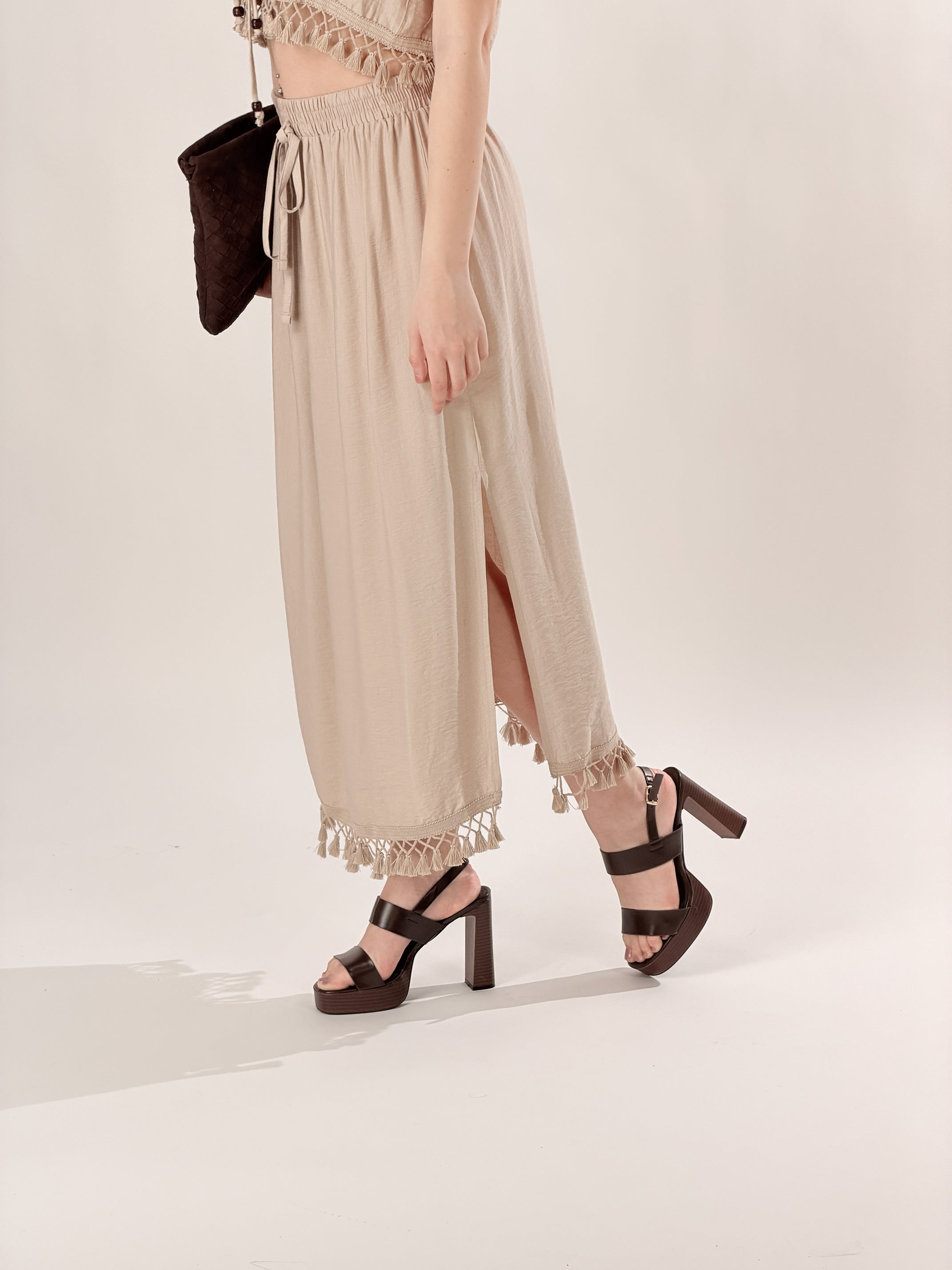 Gonna con nappine|Colore:Beige