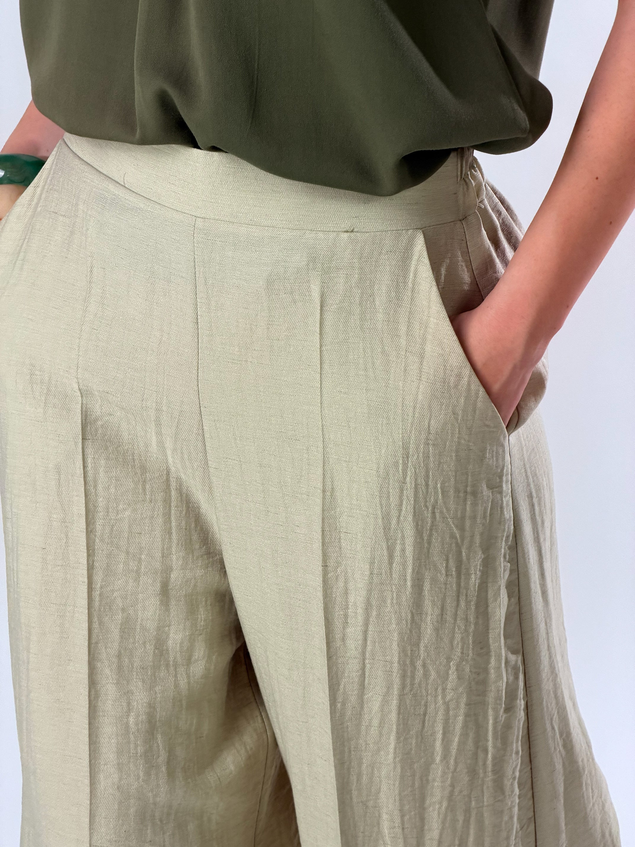 Pantaloni ampi alla caviglia misto lino|Colore:Beige