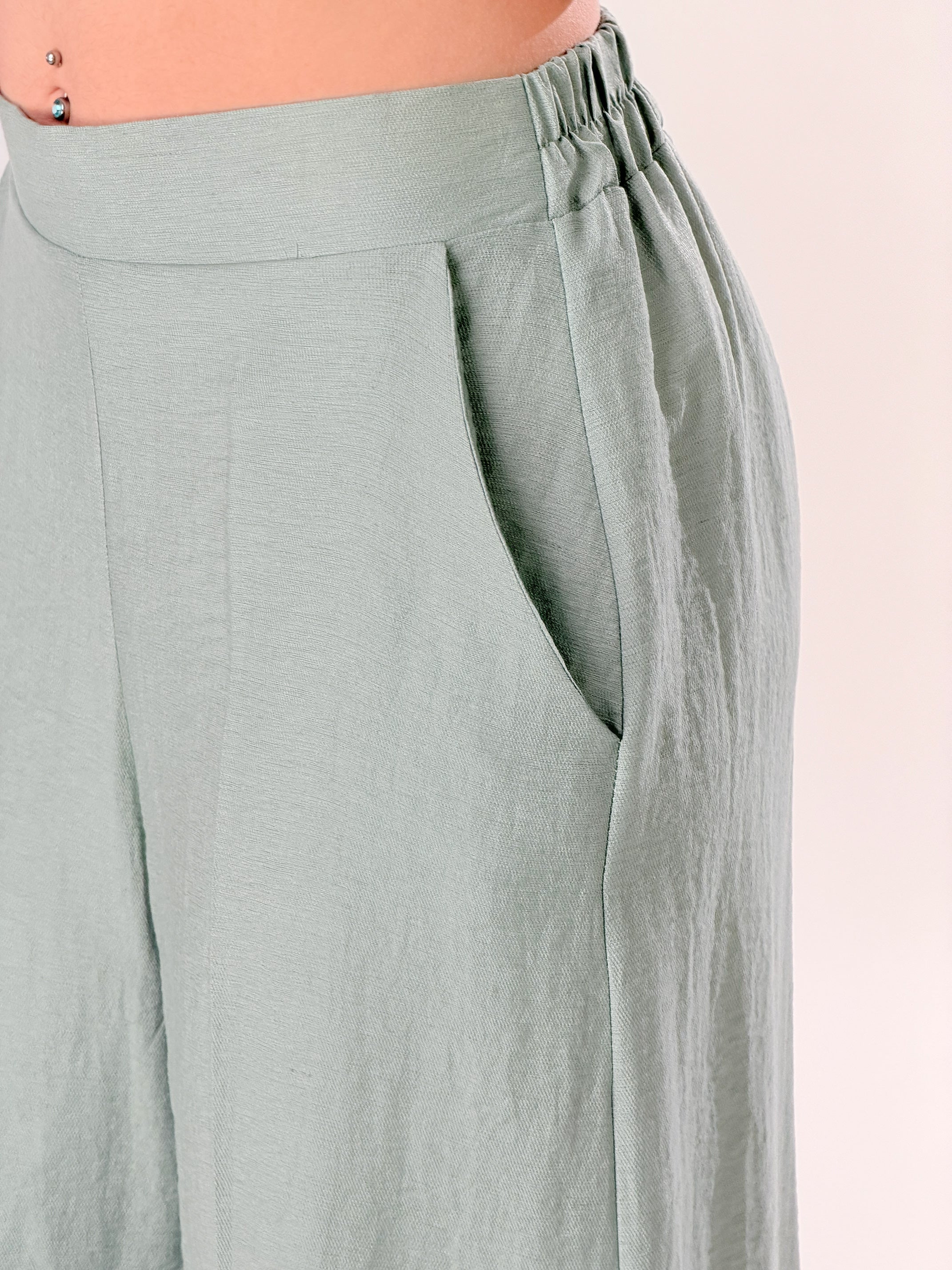 Pantaloni ampi alla caviglia misto lino|Colore:Menta