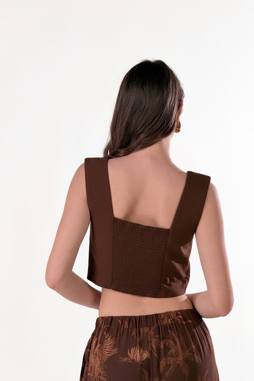 Top Karen effetto lino|Colore:Cioccolato