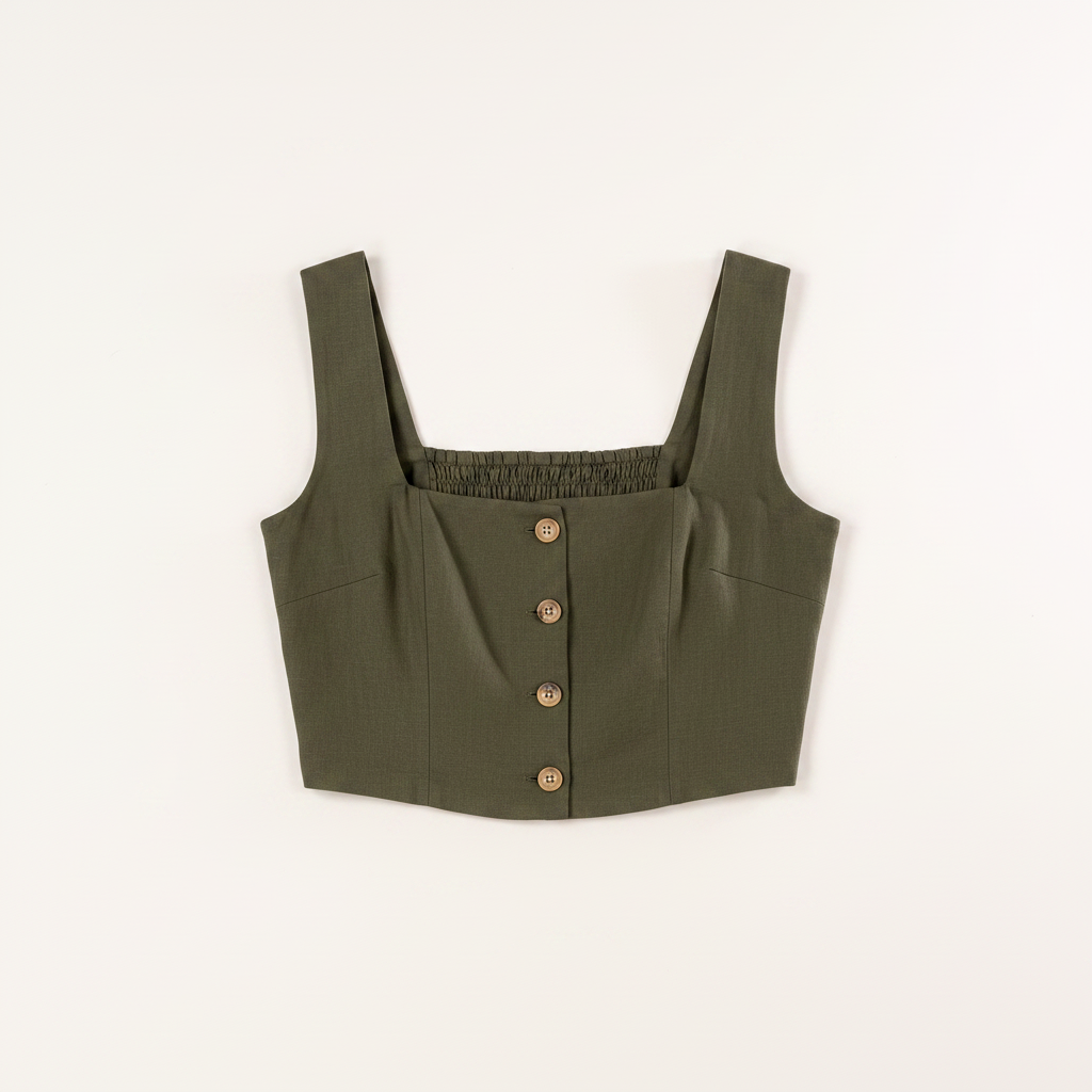 Top Karen effetto lino|Colore:Verde militare