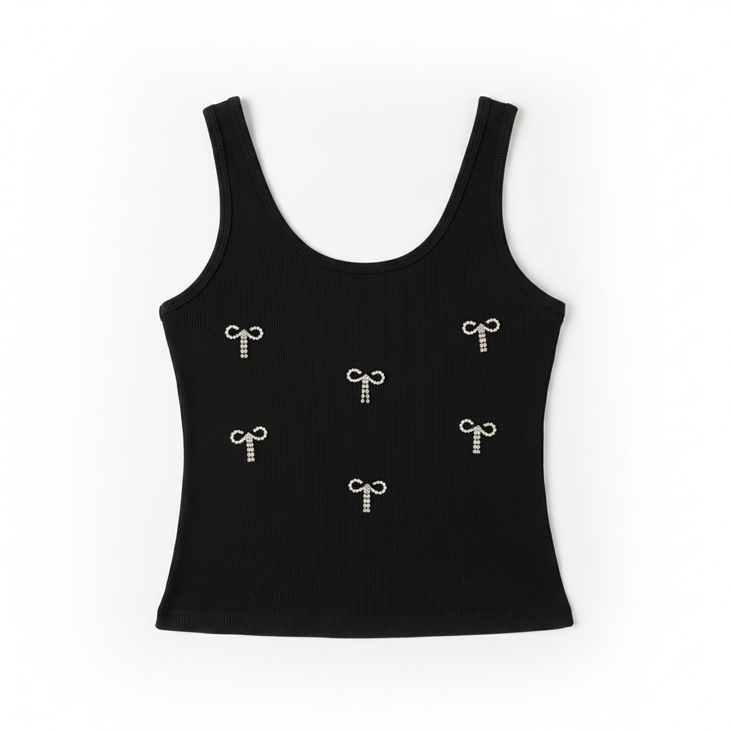 Canotta con applicazioni fiocchi|Colore:Nero