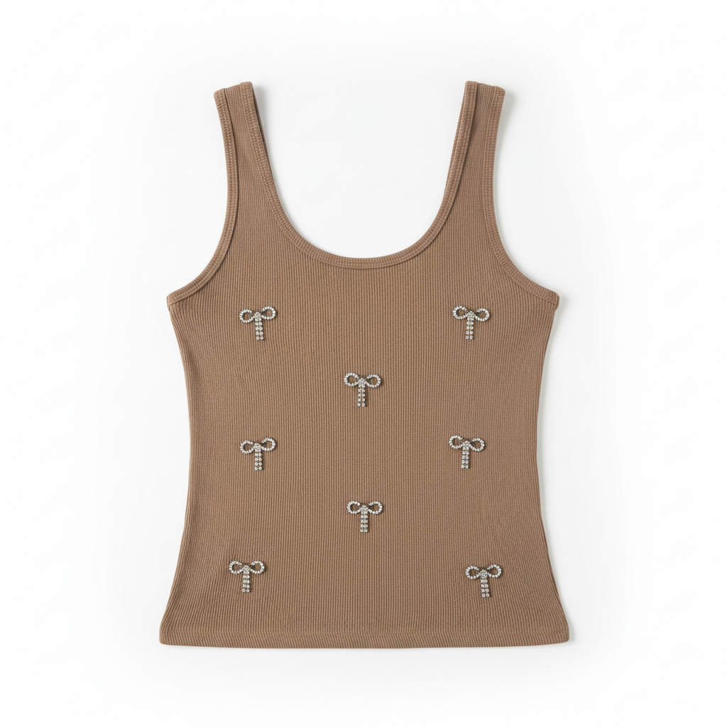 Canotta con applicazioni fiocchi|Colore:Cammello