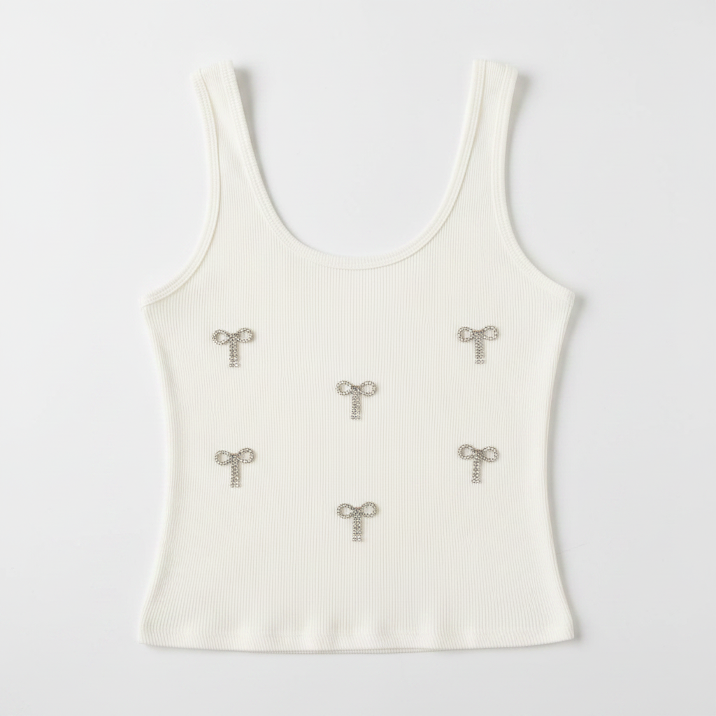 Canotta con applicazioni fiocchi|Colore:Bianco latte