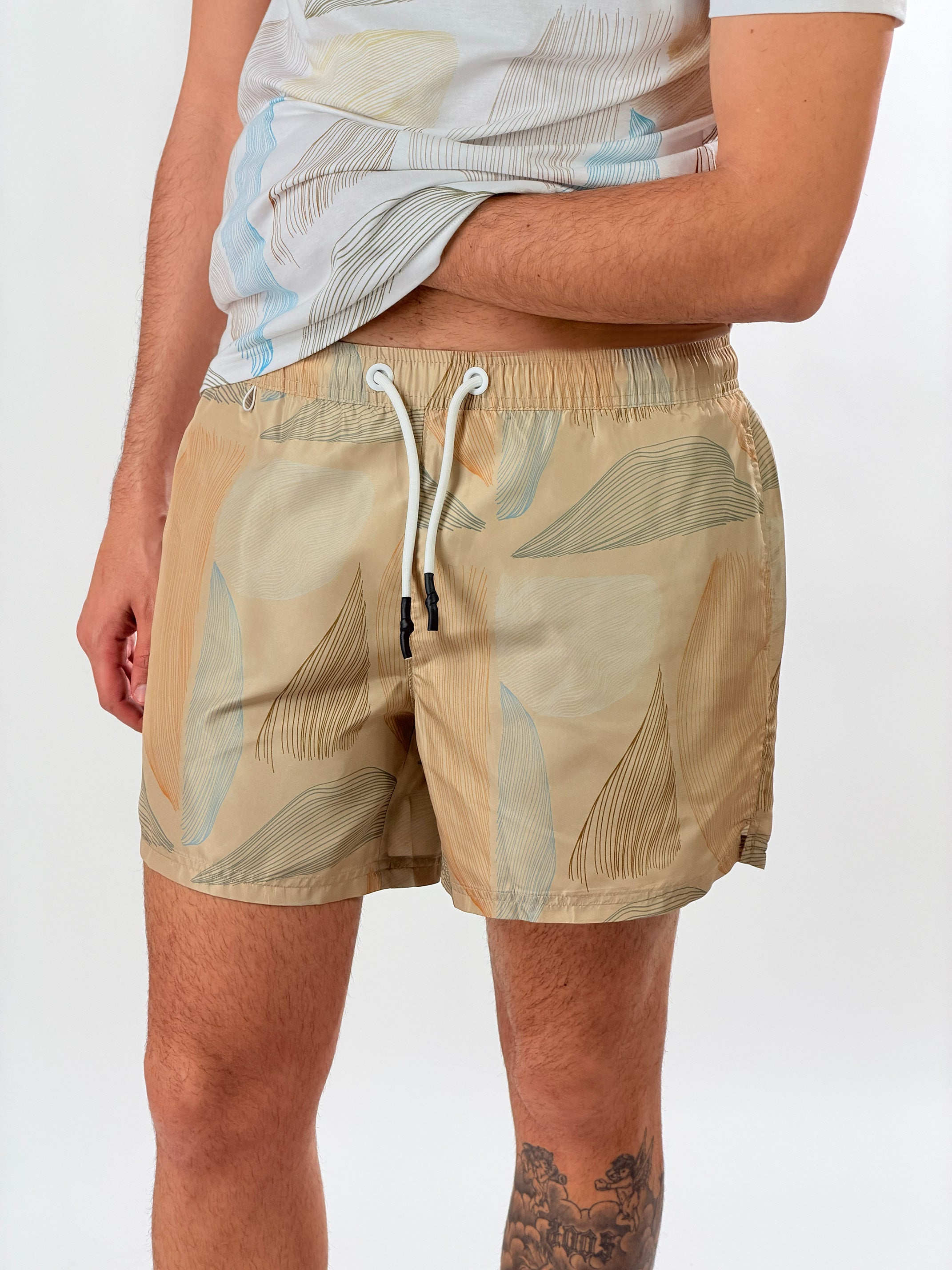 Costume Boxer stampa astratta botanica|Colore:Beige