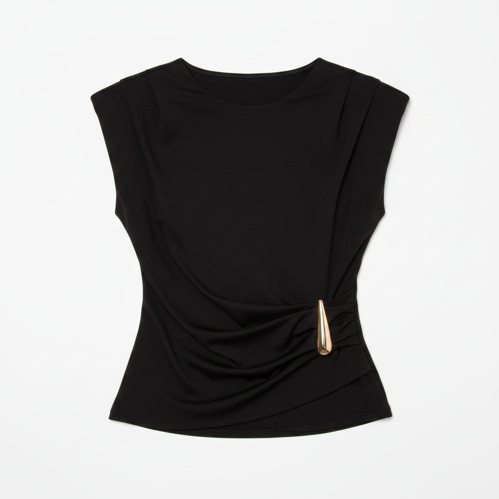 Maglia groffata con accessorio|Colore:Nero