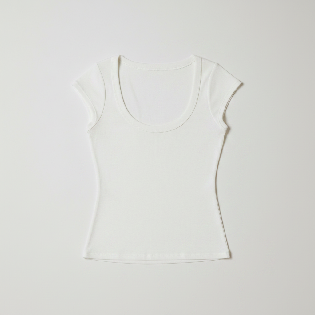 T-Shirt U neck|Colore:Bianco latte