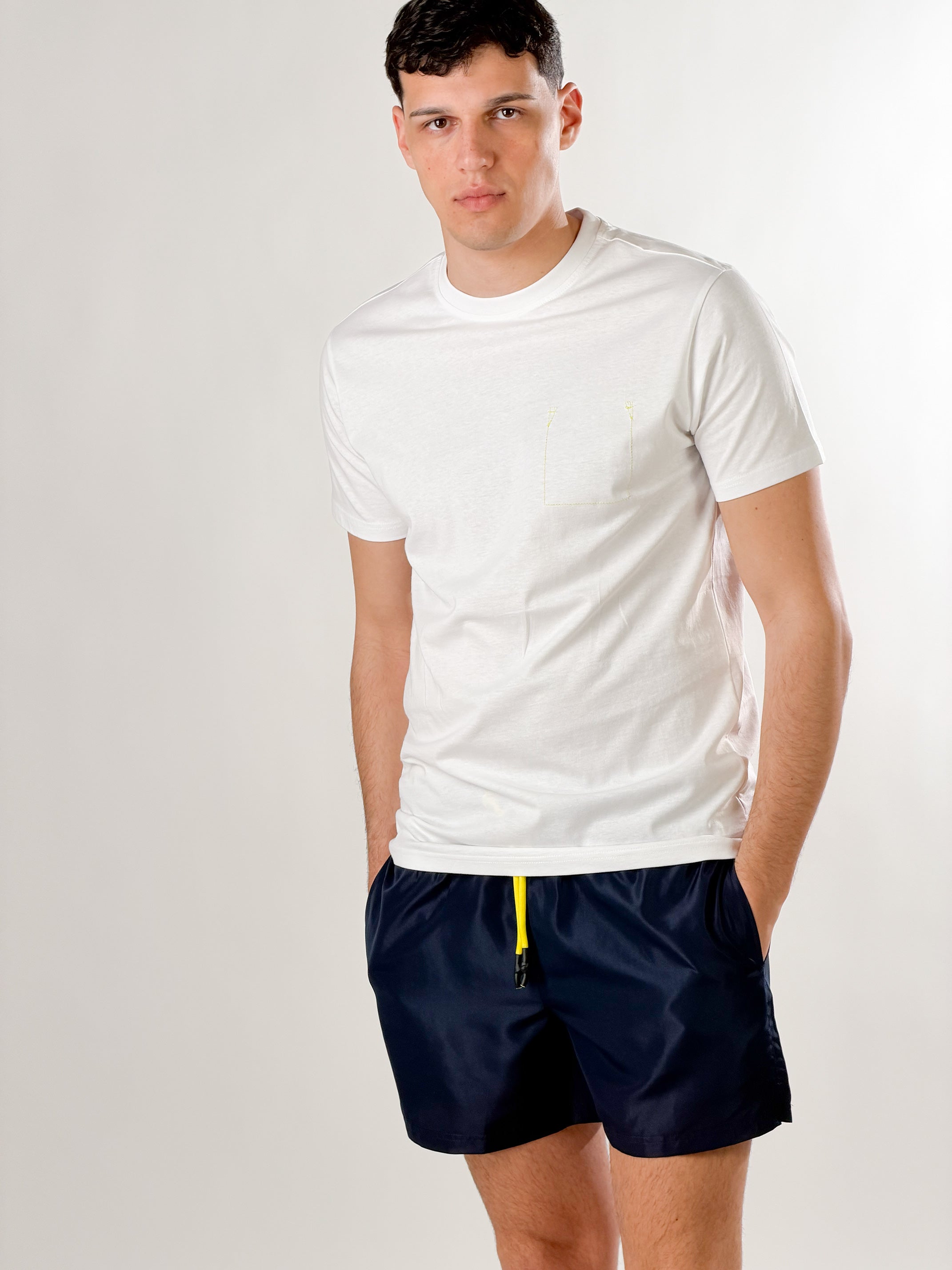 T - shirt impuntura fluo|Colore:Bianco giallo