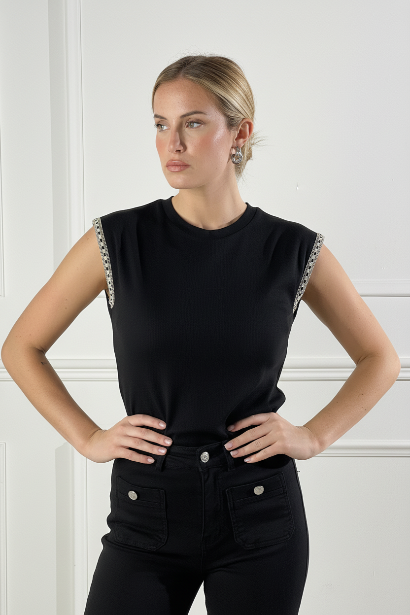 T-shirt con passamaneria|Colore:Nero
