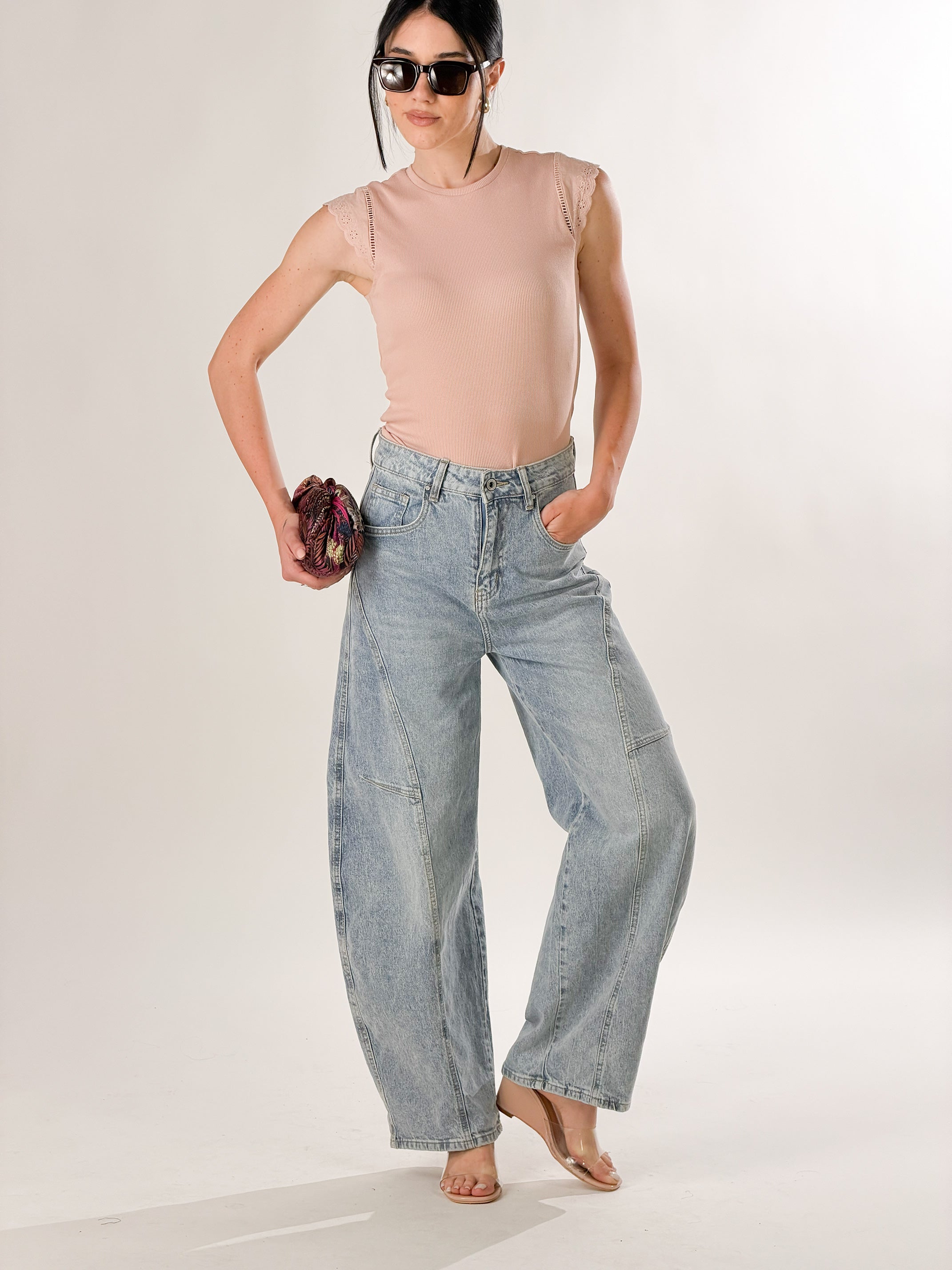 T-Shirt manica aletta in pizzo san gallo|Colore:Cipria
