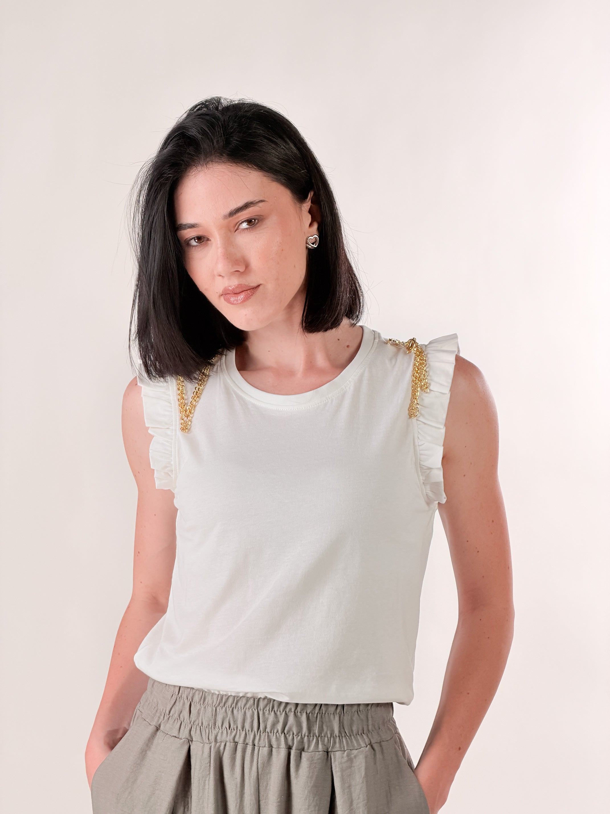 T-shirt con accessorio|Colore:Bianco latte