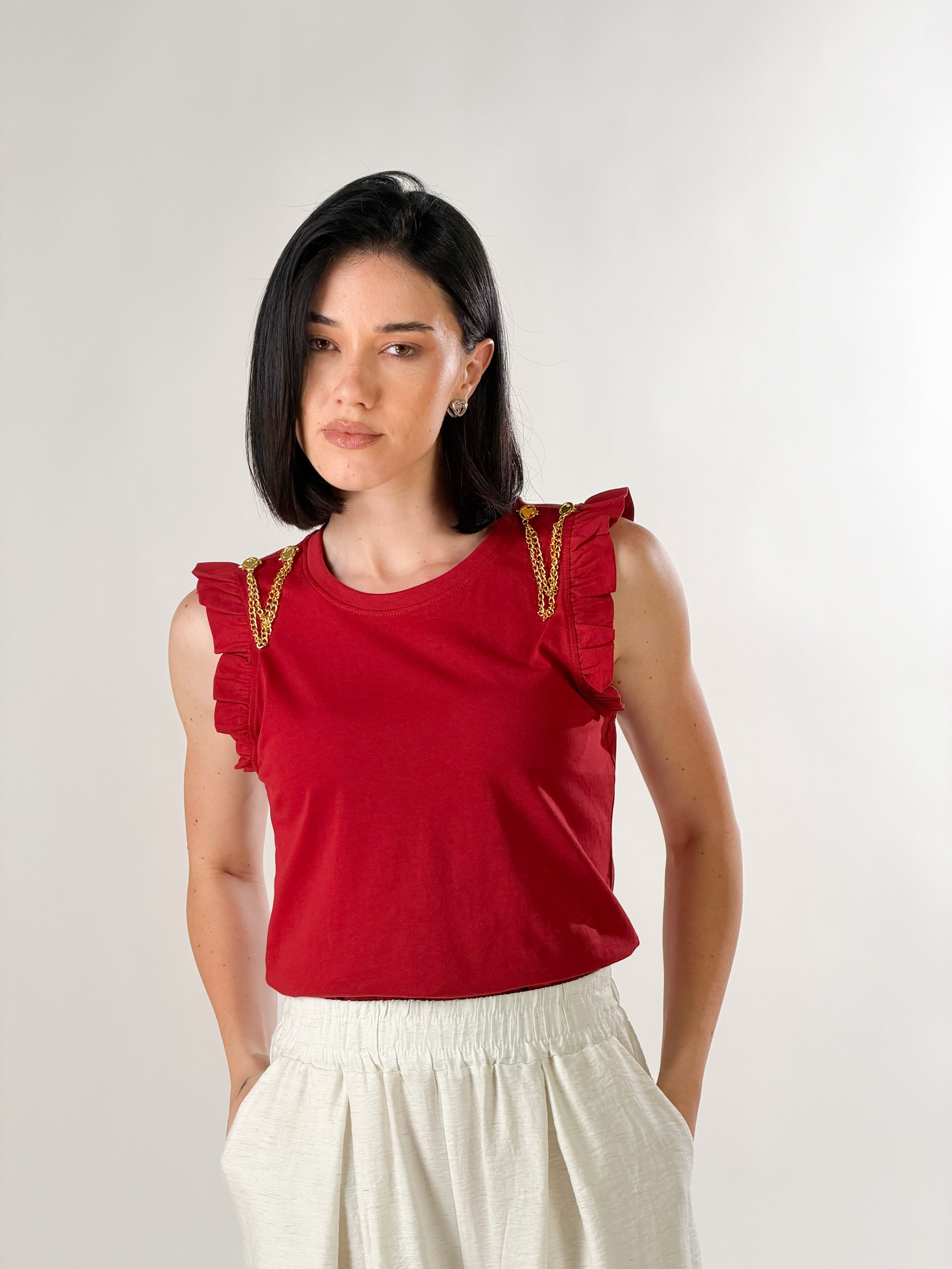 T-shirt con accessorio|Colore:Rosso india