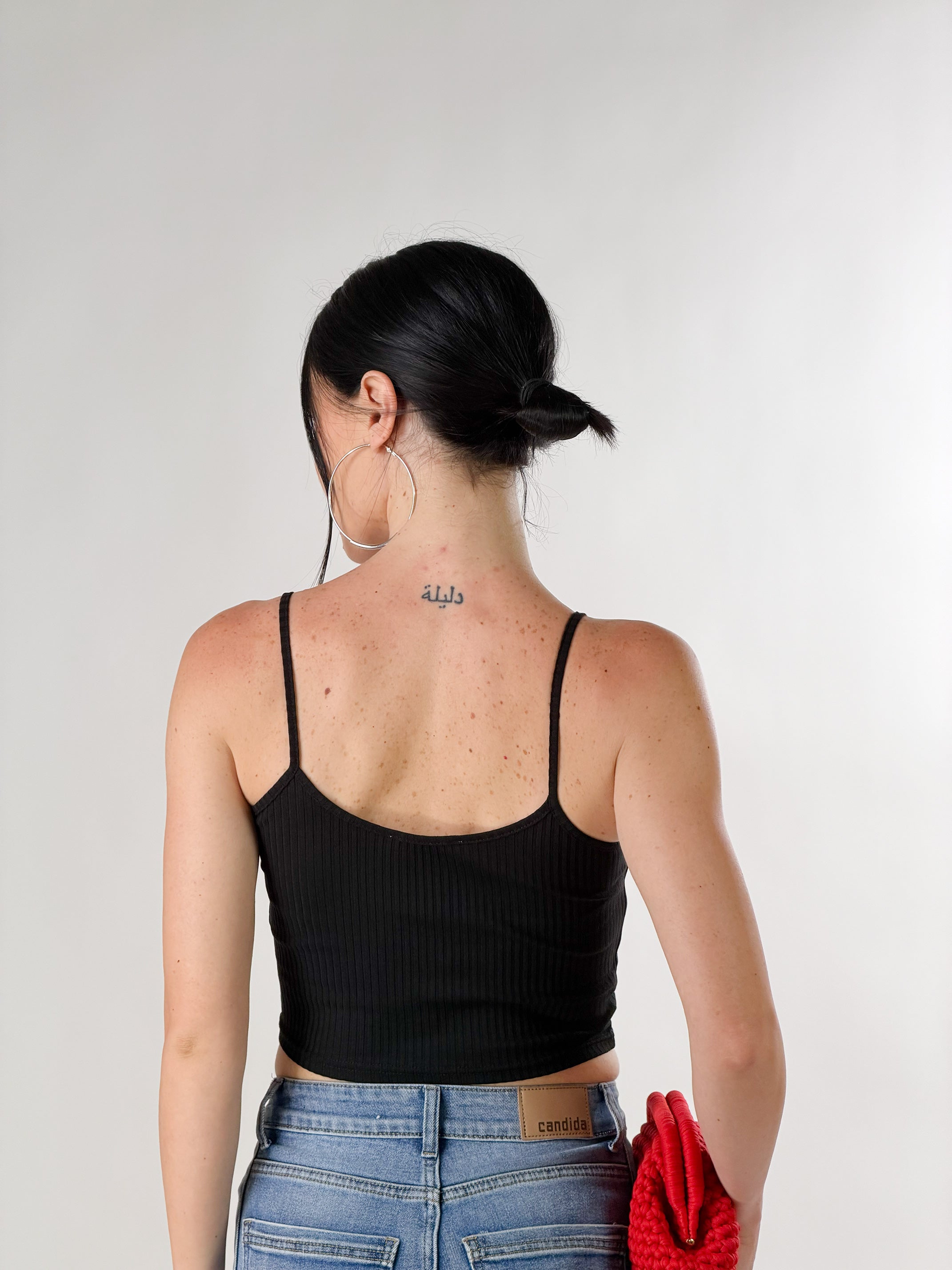 Top a costine con ricami fragole|Colore:Nero