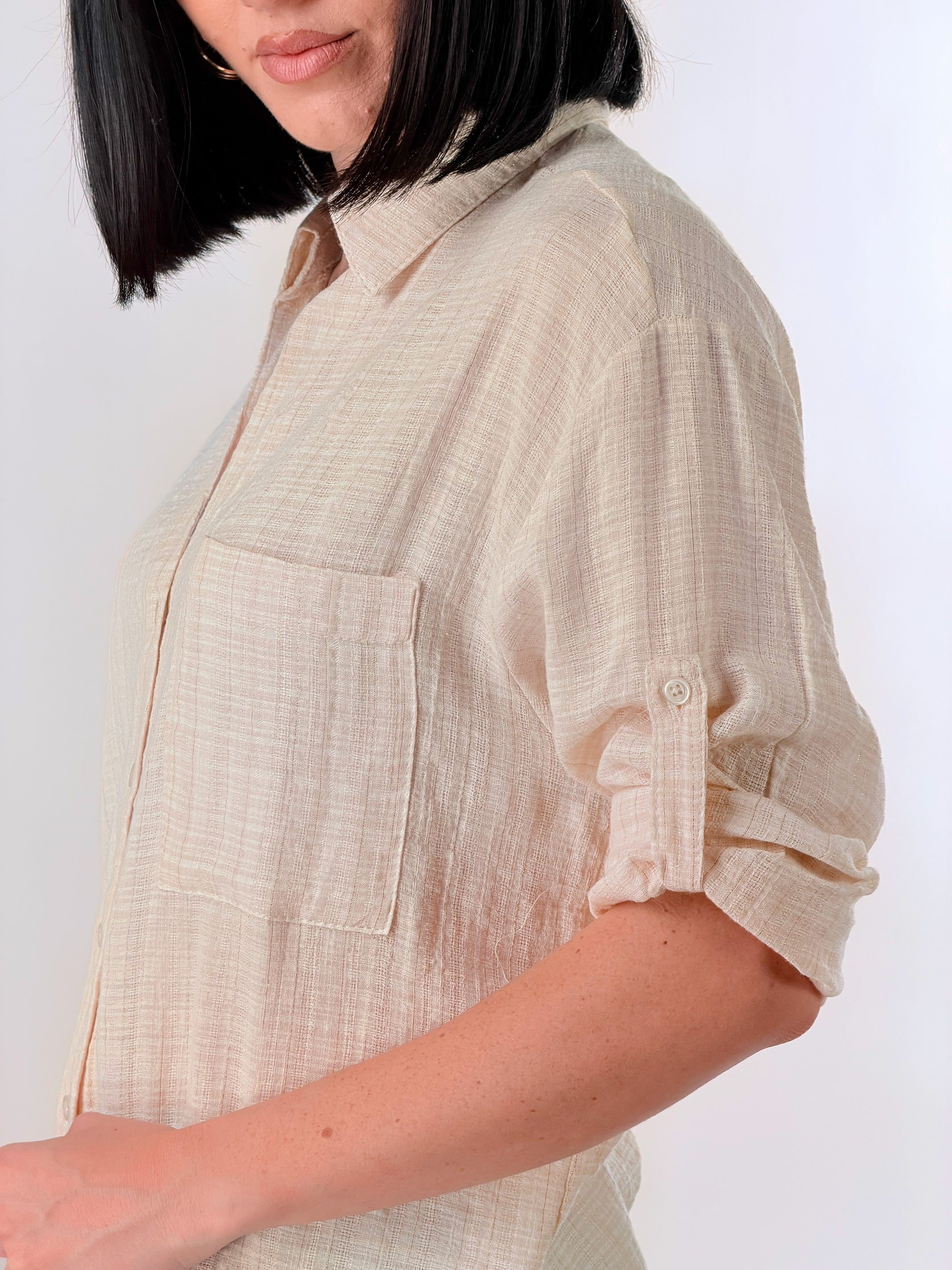 Camicia effetto fiammato con filato lurex oro|Colore:Beige