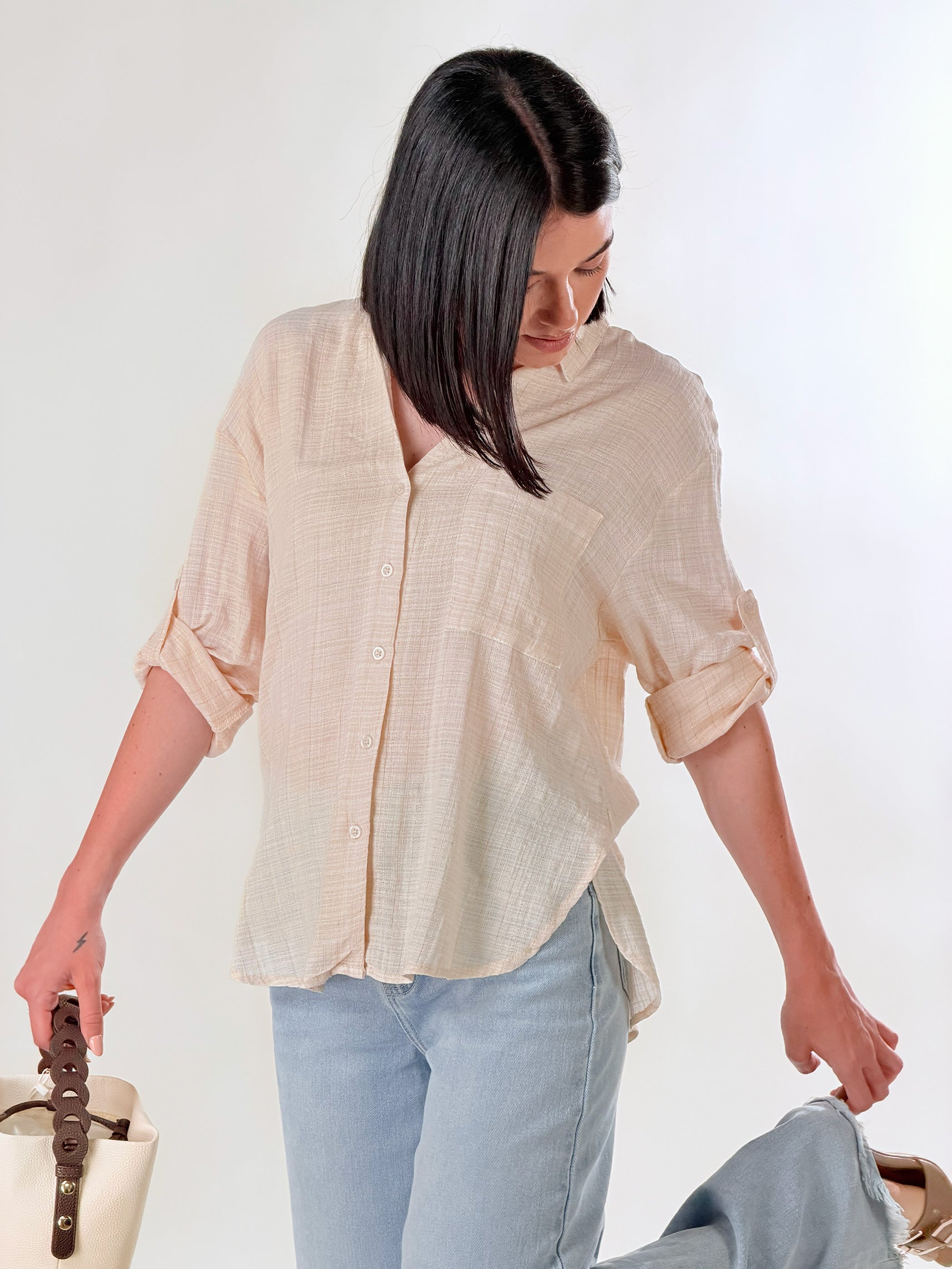 Camicia effetto fiammato con filato lurex oro|Colore:Beige