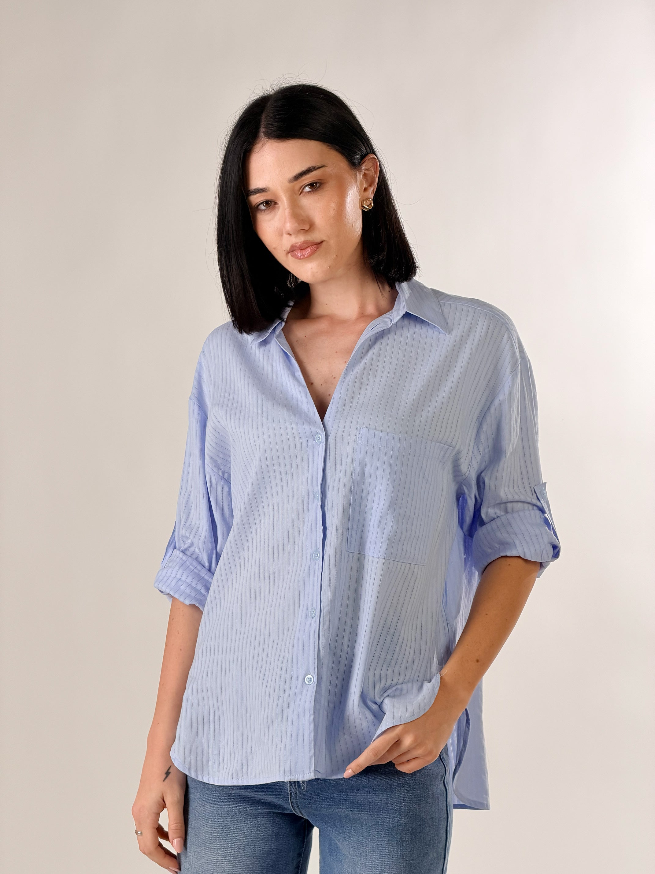 Camicia  tessuto semitrasparente|Colore:Celeste