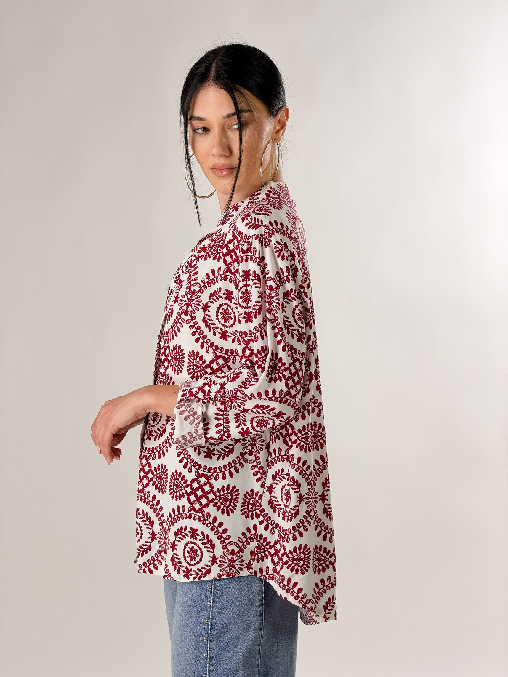 Camicia con stampa arabesca|Colore:Rosso india