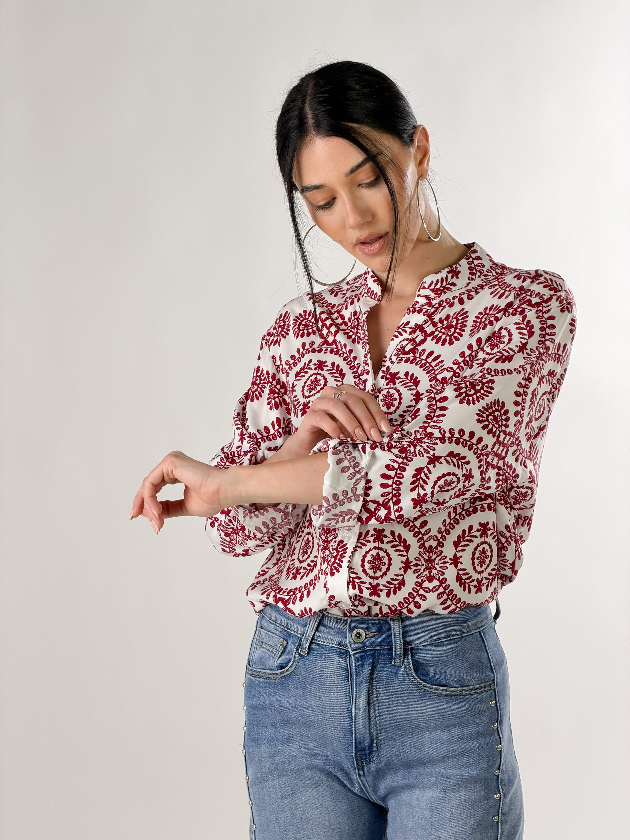 Camicia con stampa arabesca|Colore:Rosso india
