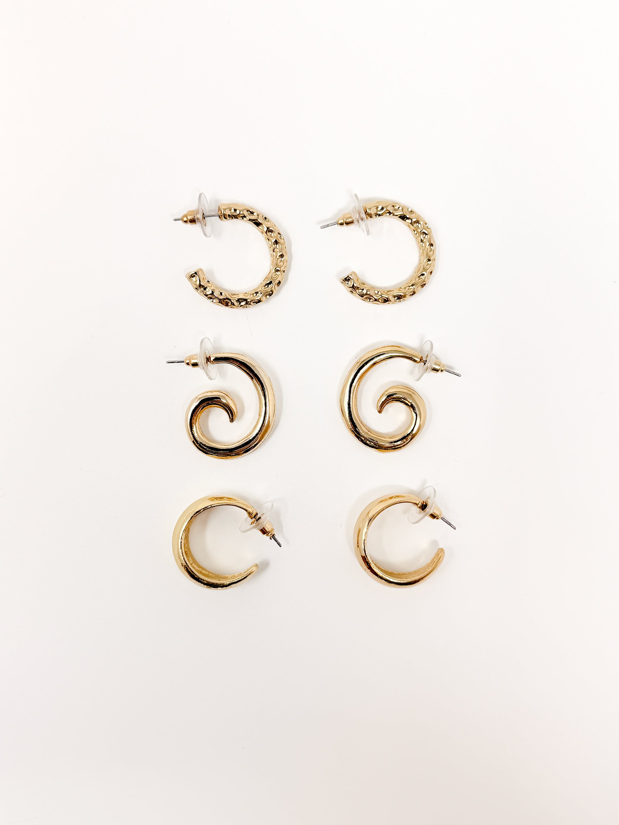 Tris orecchini cerchio e spirale|Colore:Oro