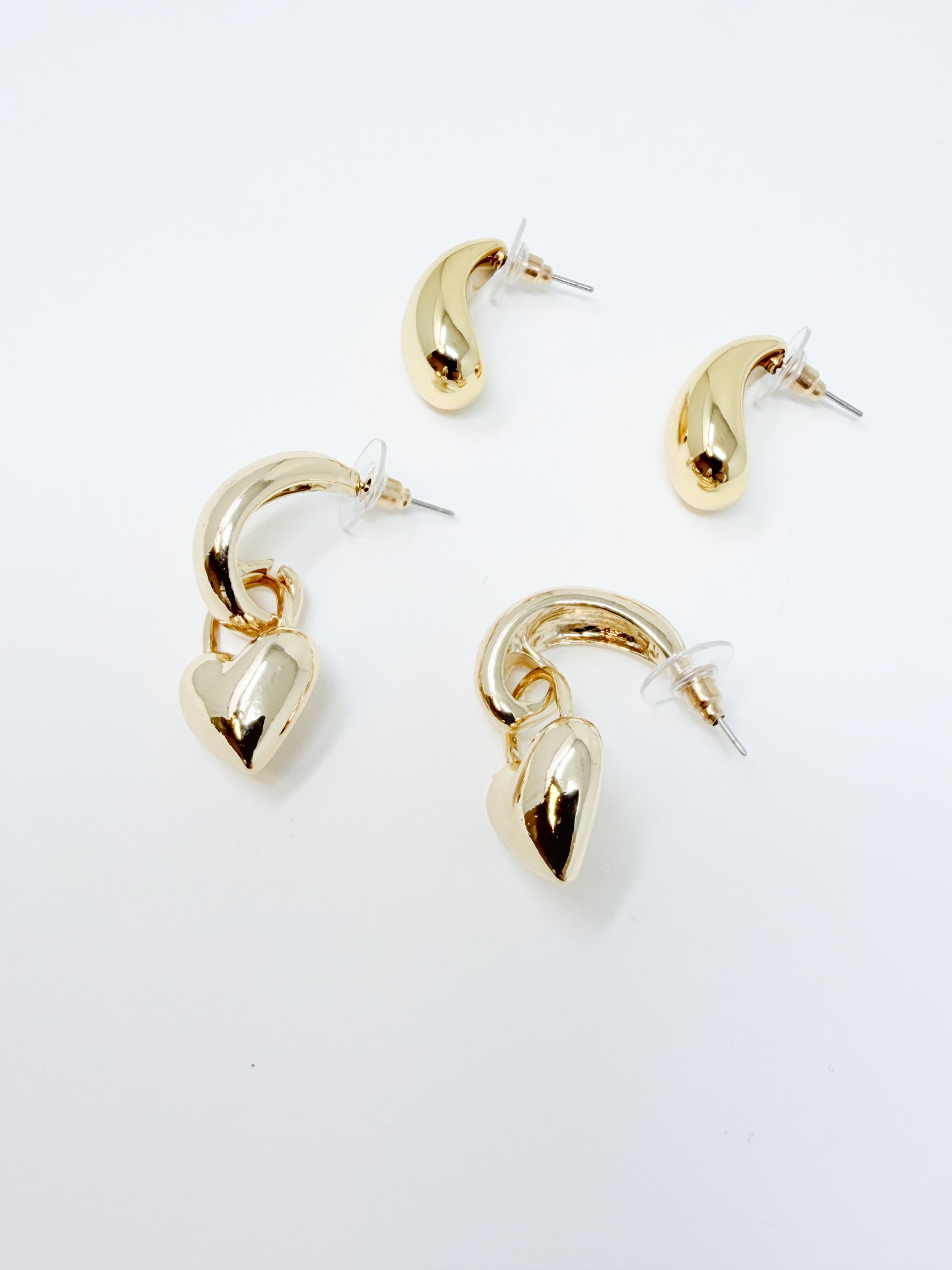 Set cerchi piccoli con cuore e goccia cannellino|Colore:Oro