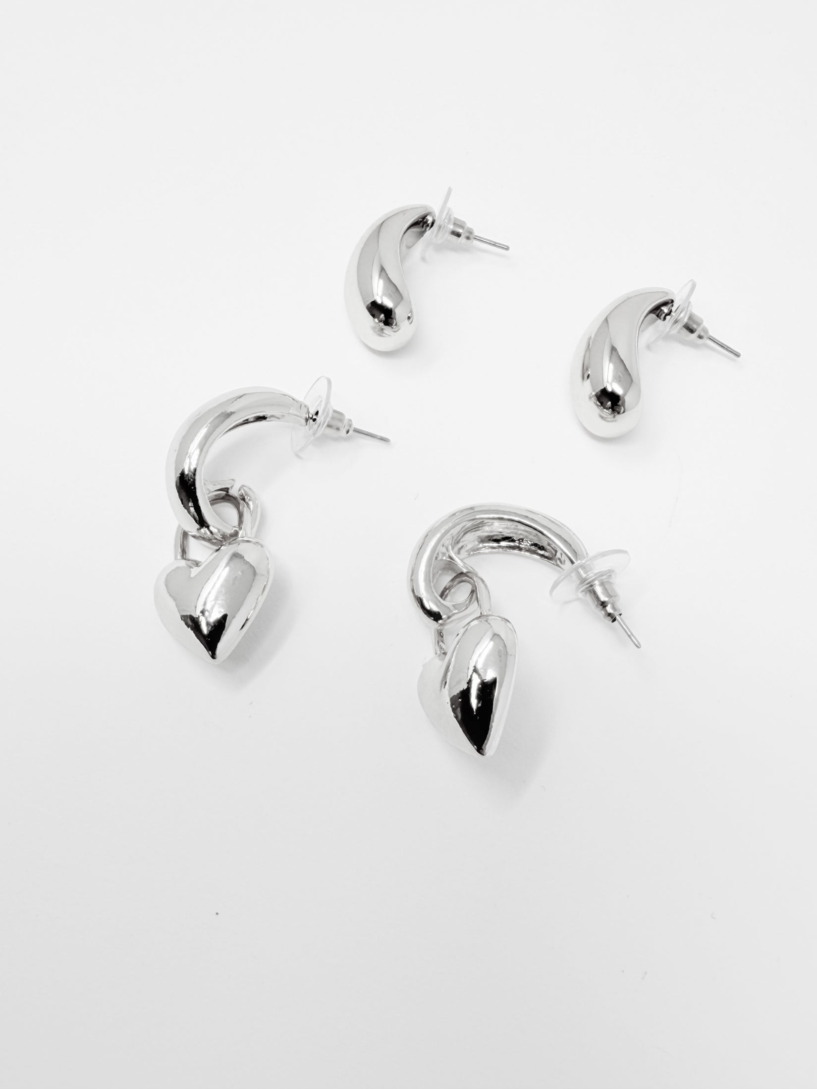 Set cerchi piccoli con cuore e goccia cannellino|Colore:Argento