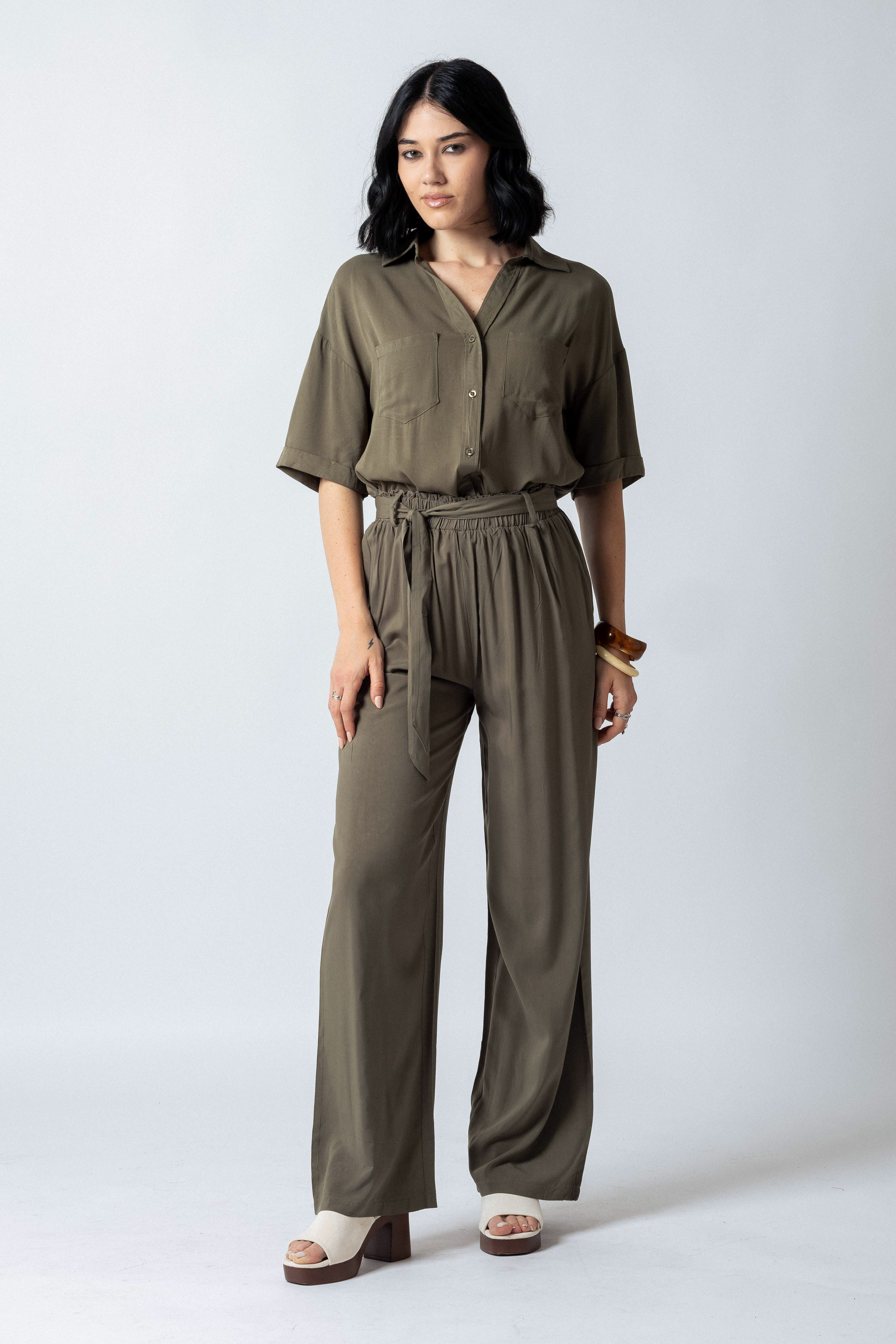 Camicia over crop con tasche|Colore:Salvia