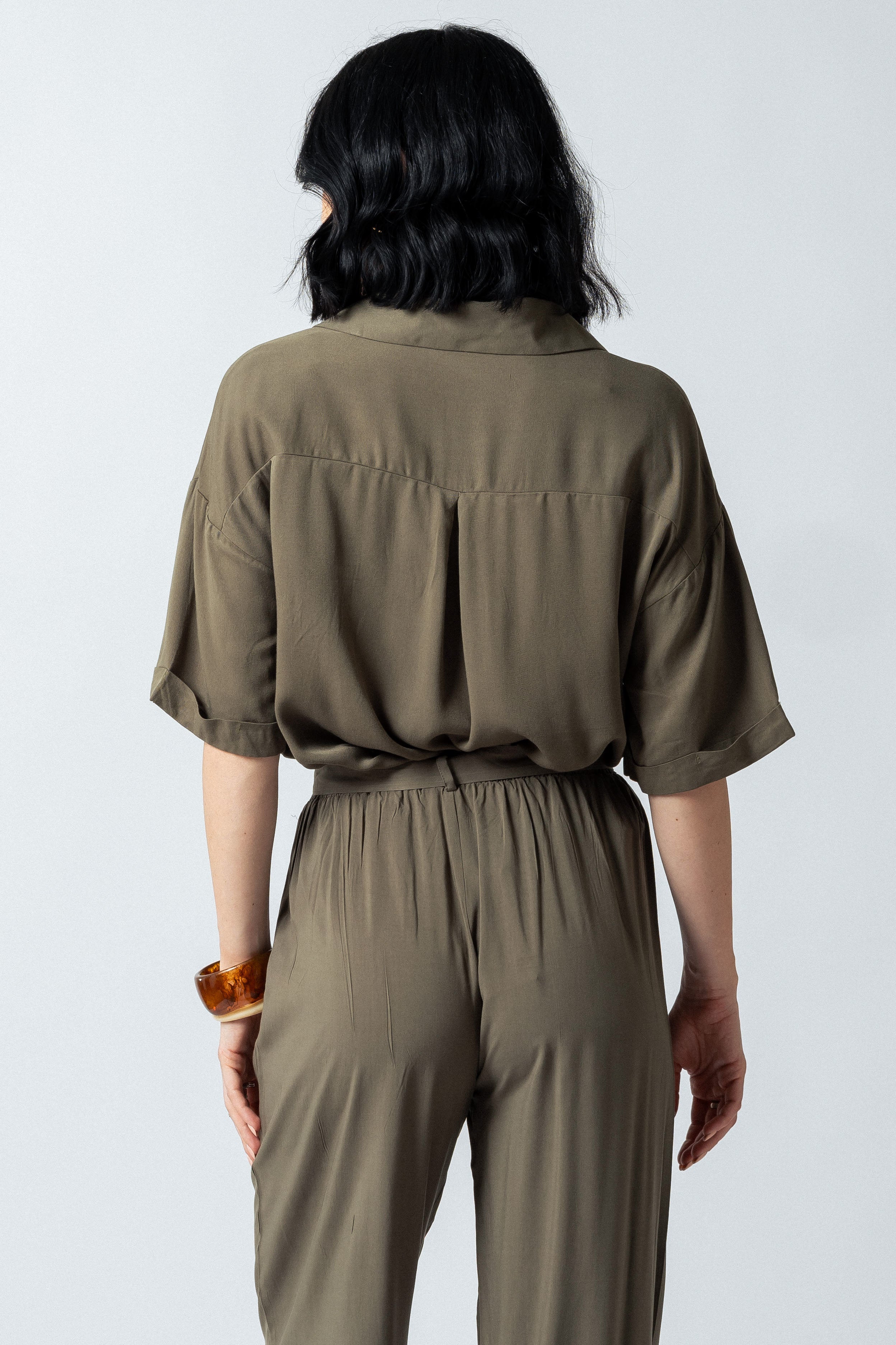 Camicia over crop con tasche|Colore:Salvia