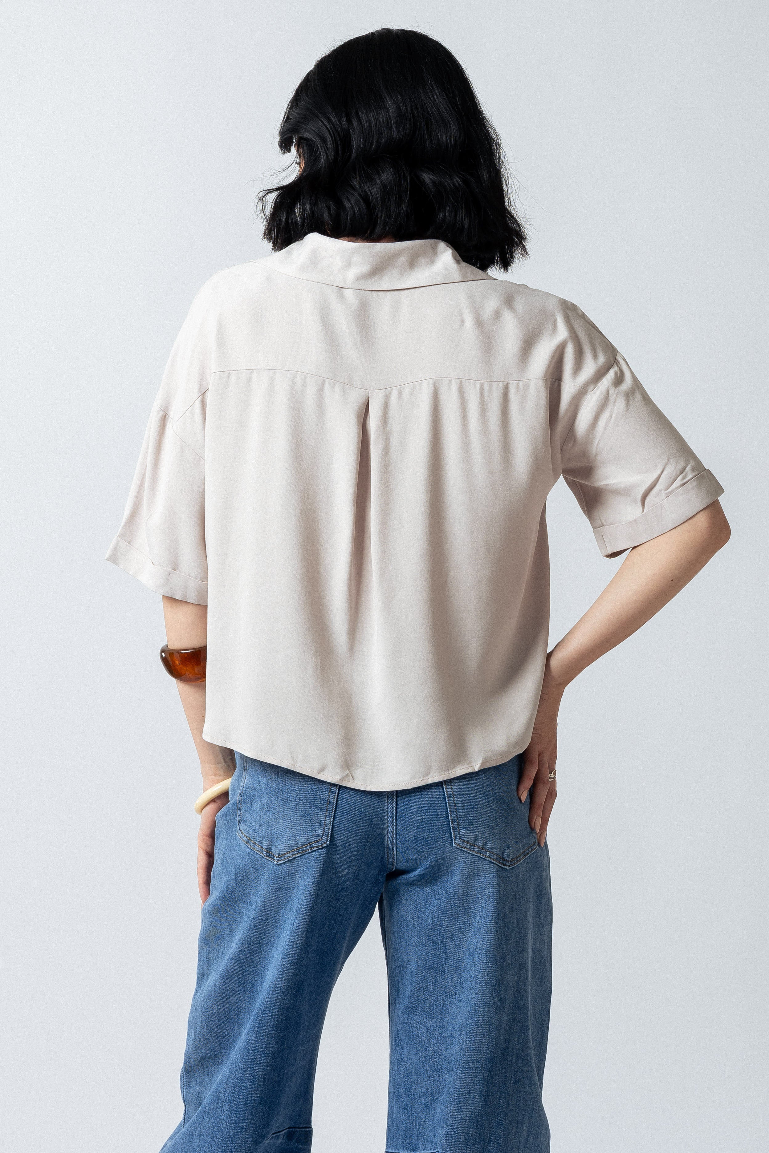 Camicia over crop con tasche|Colore:Corda