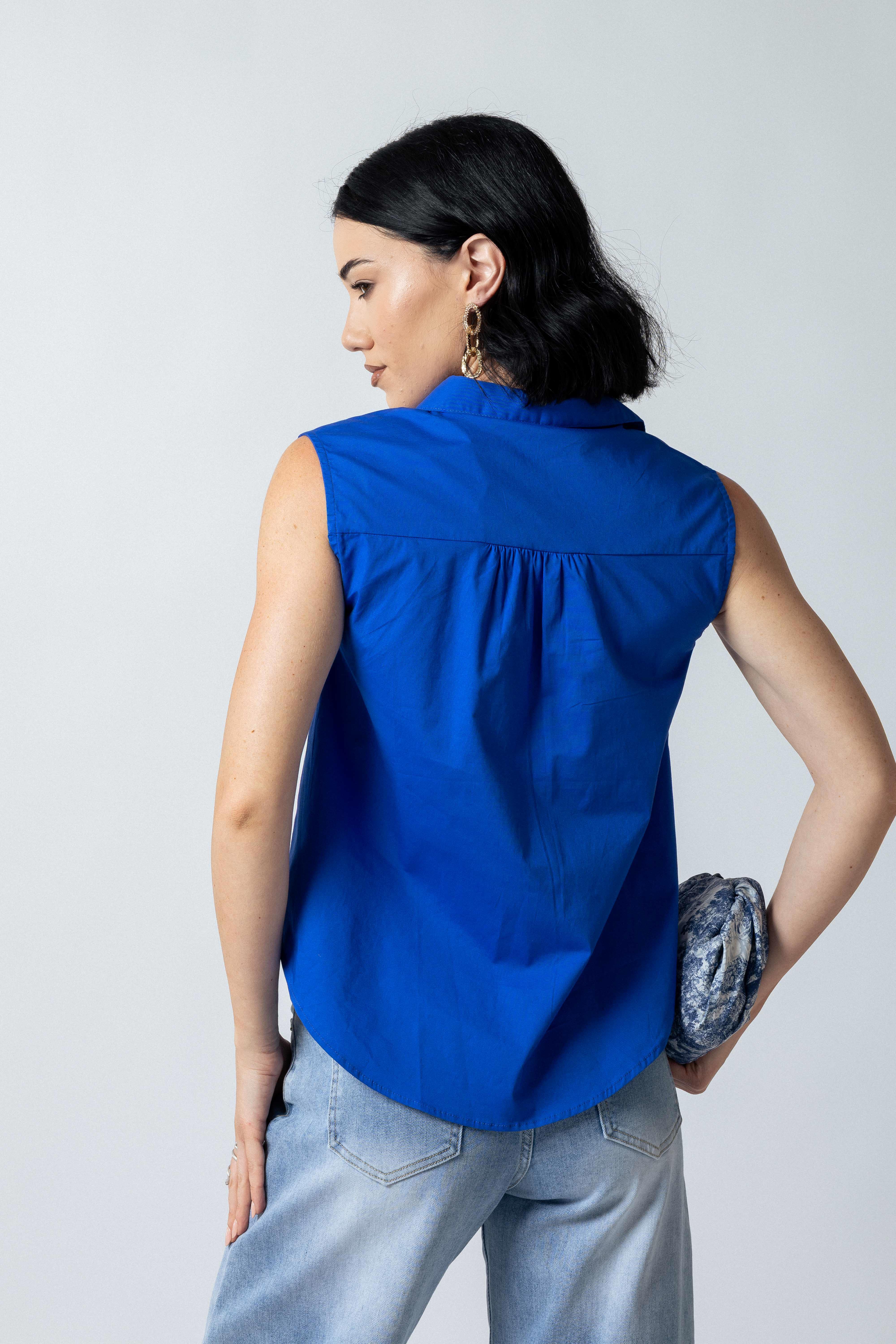 Camicia scollo a V senza bottoni|Colore:Blu royal