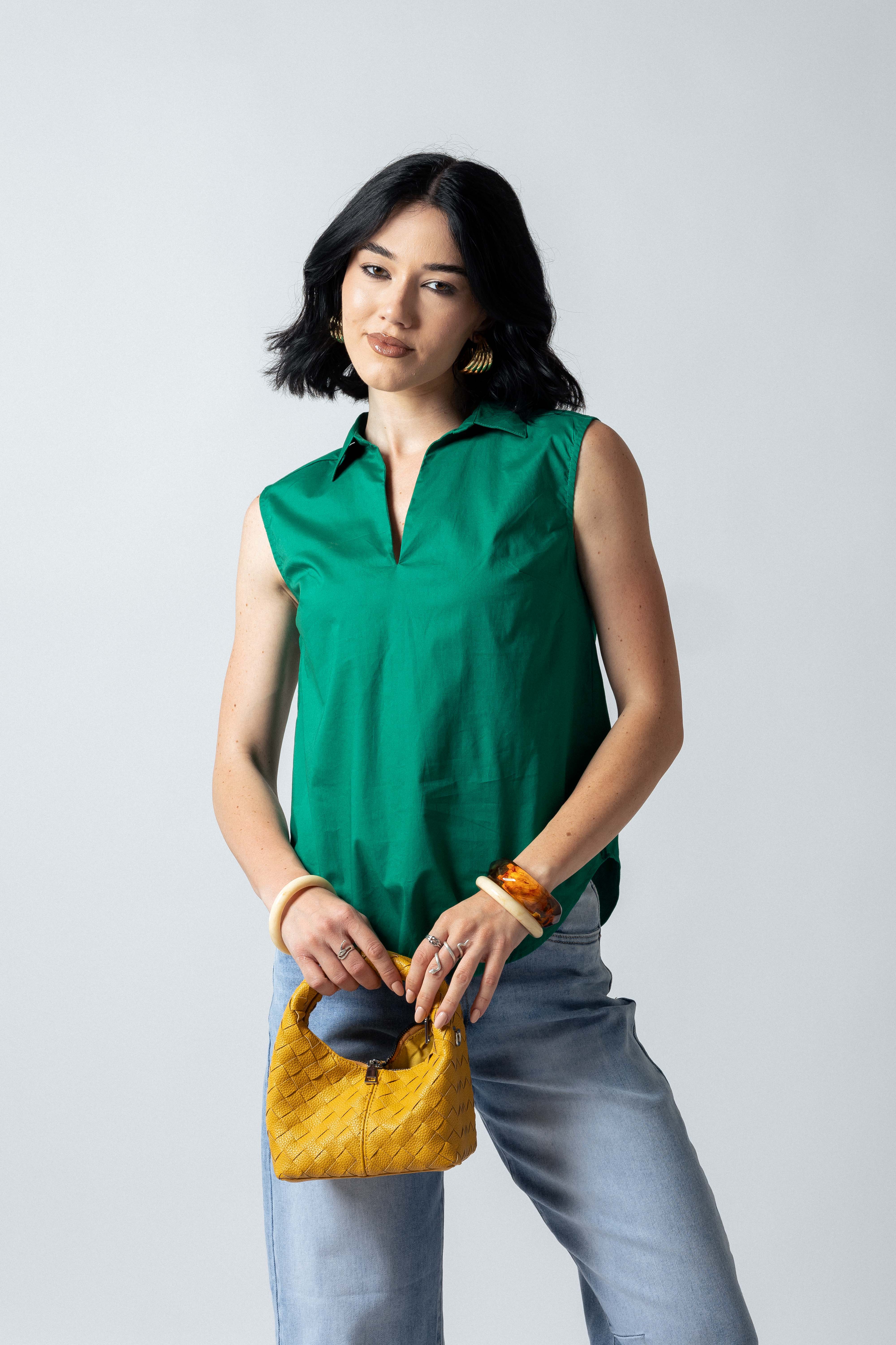 Camicia scollo a V senza bottoni|Colore:Verde