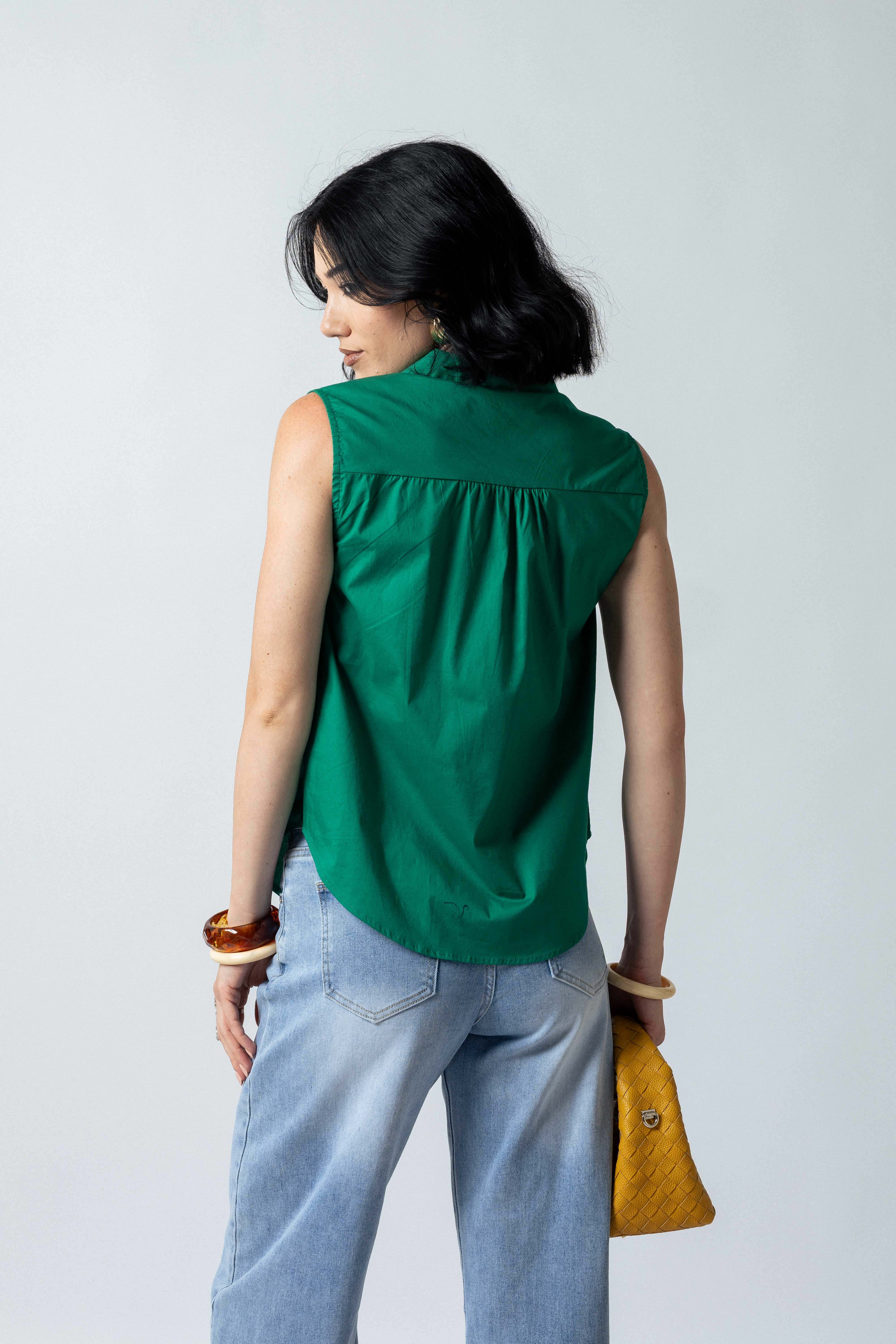 Camicia scollo a V senza bottoni|Colore:Verde