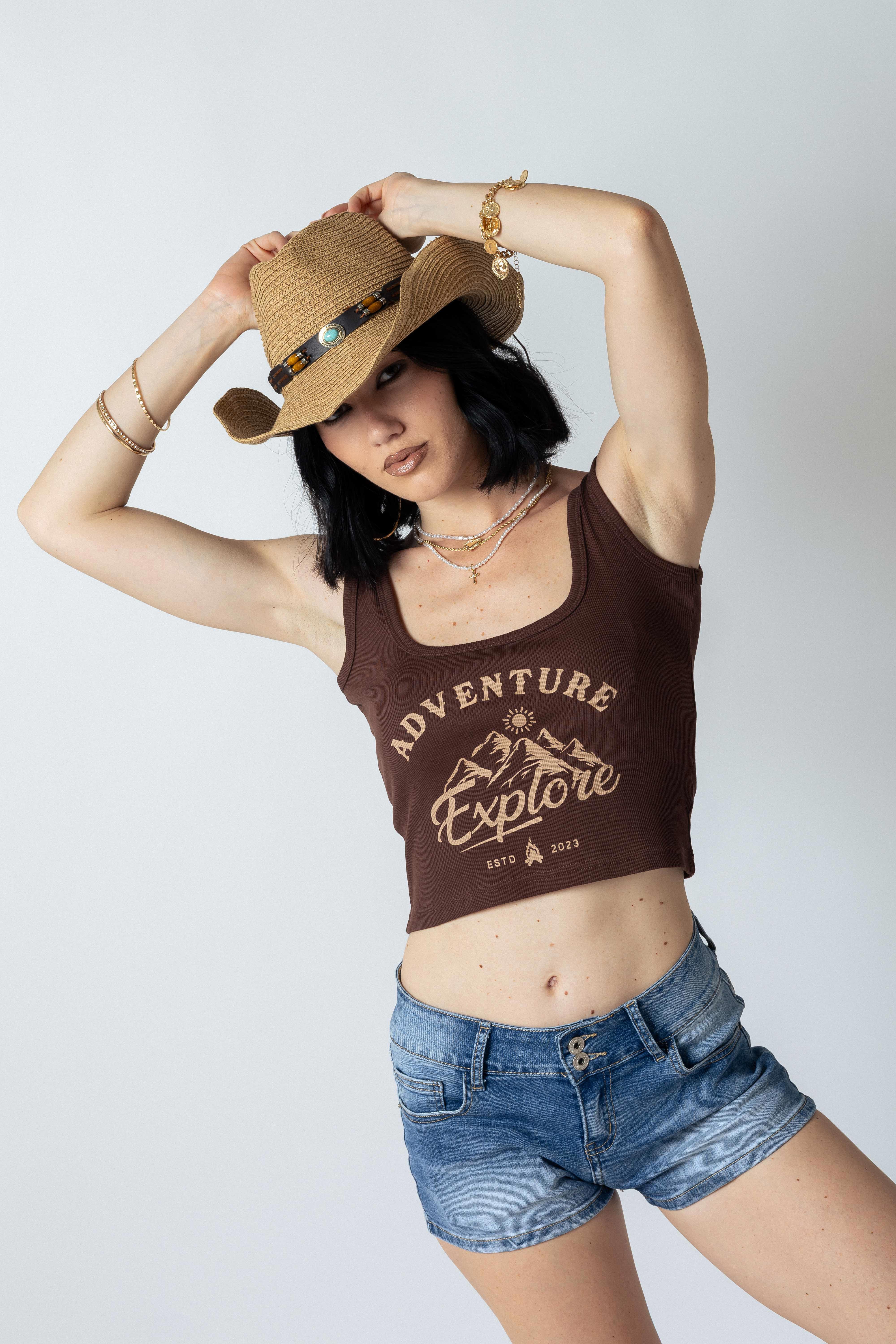 Top Adventure scollo quadrato|Colore:Cioccolato