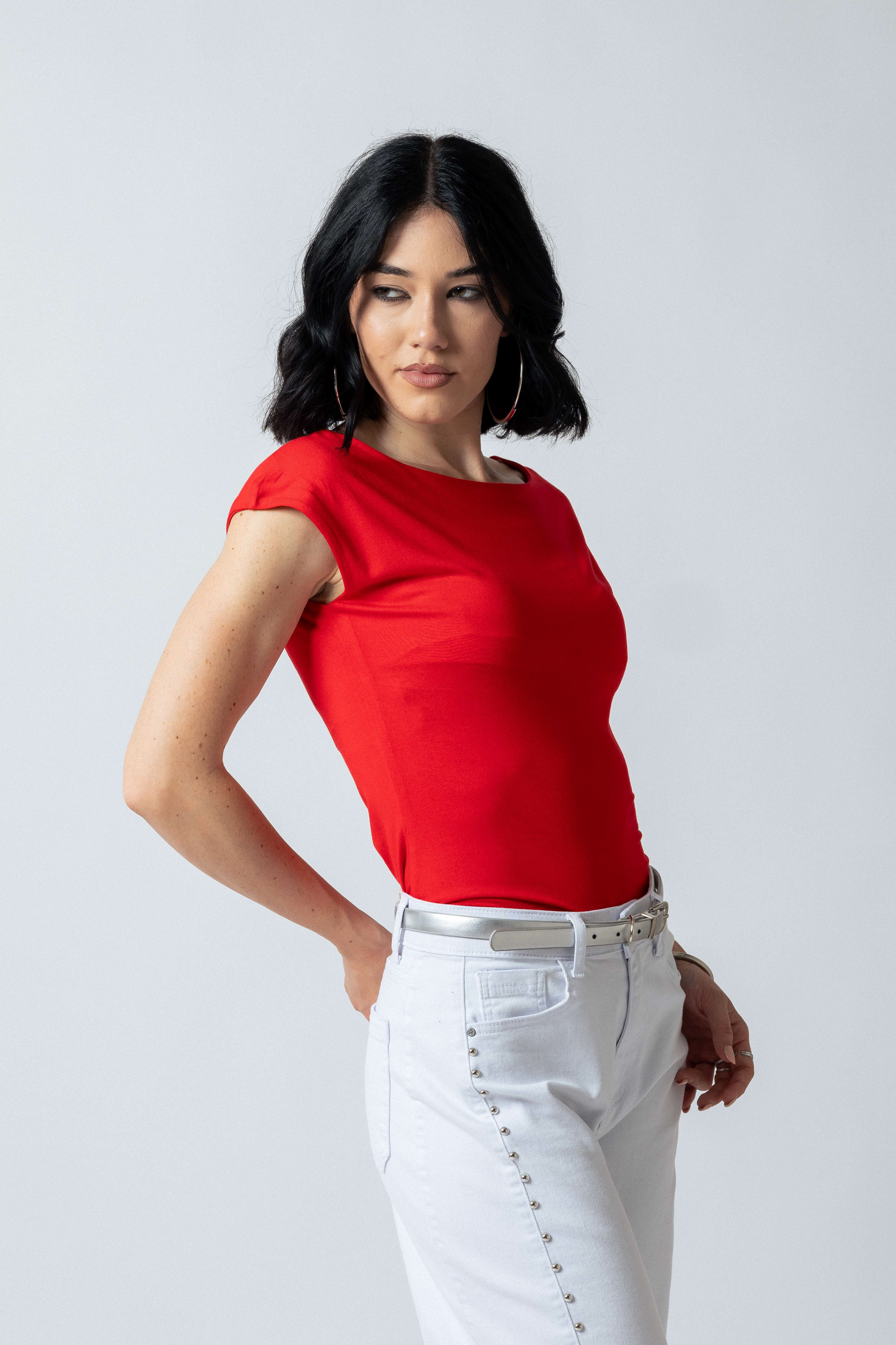Maglia scollo barca |Colore:Rosso